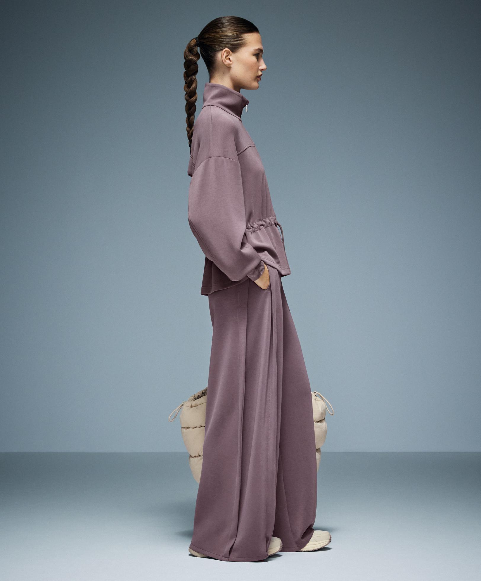 Soft-touch wide-leg trousers with side pleat and modal — GREY-LILAC