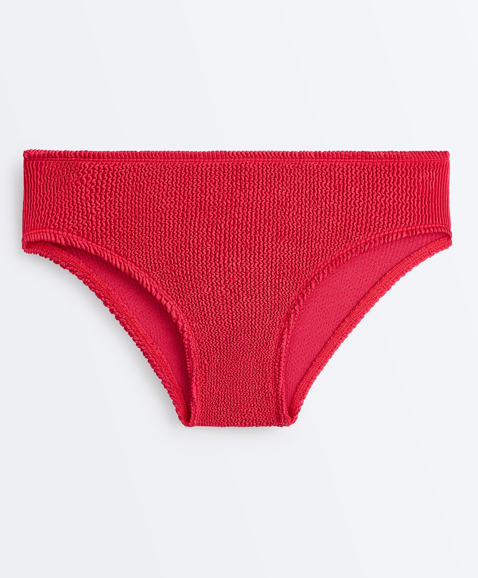 Medium-coverage U-cut crinkle bikini briefs — GERANIUM RED