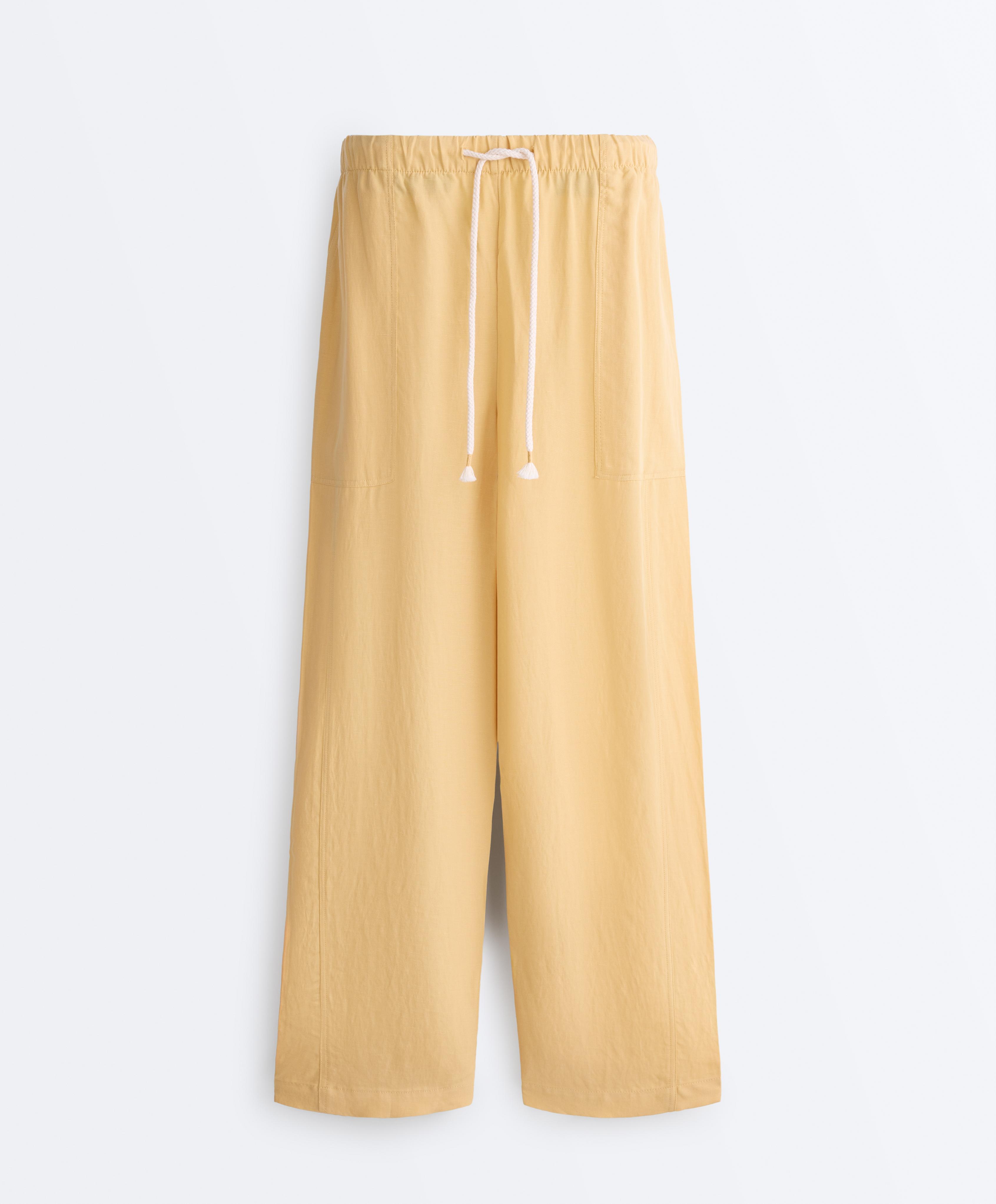 Lyocell blend and 24% linen straight trousers — MID-YELLOW