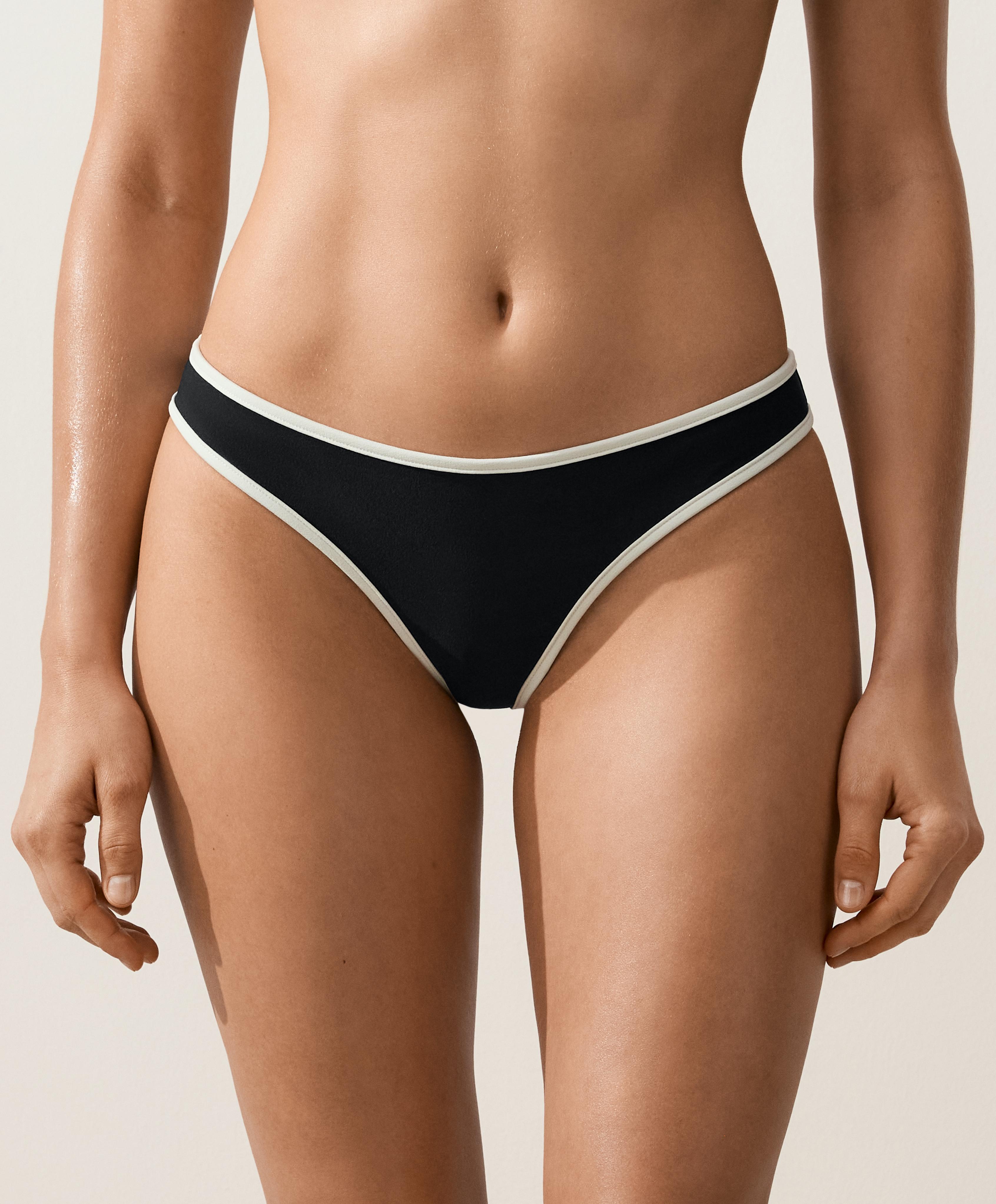 Contrast trim U-cut thong bikini briefs — BLACK