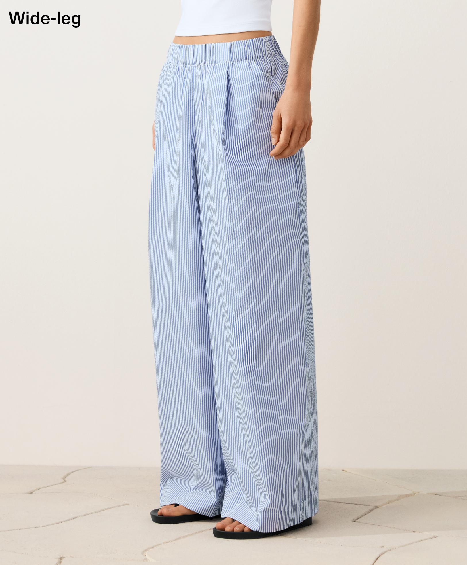 Wide-leg cotton blend striped trousers