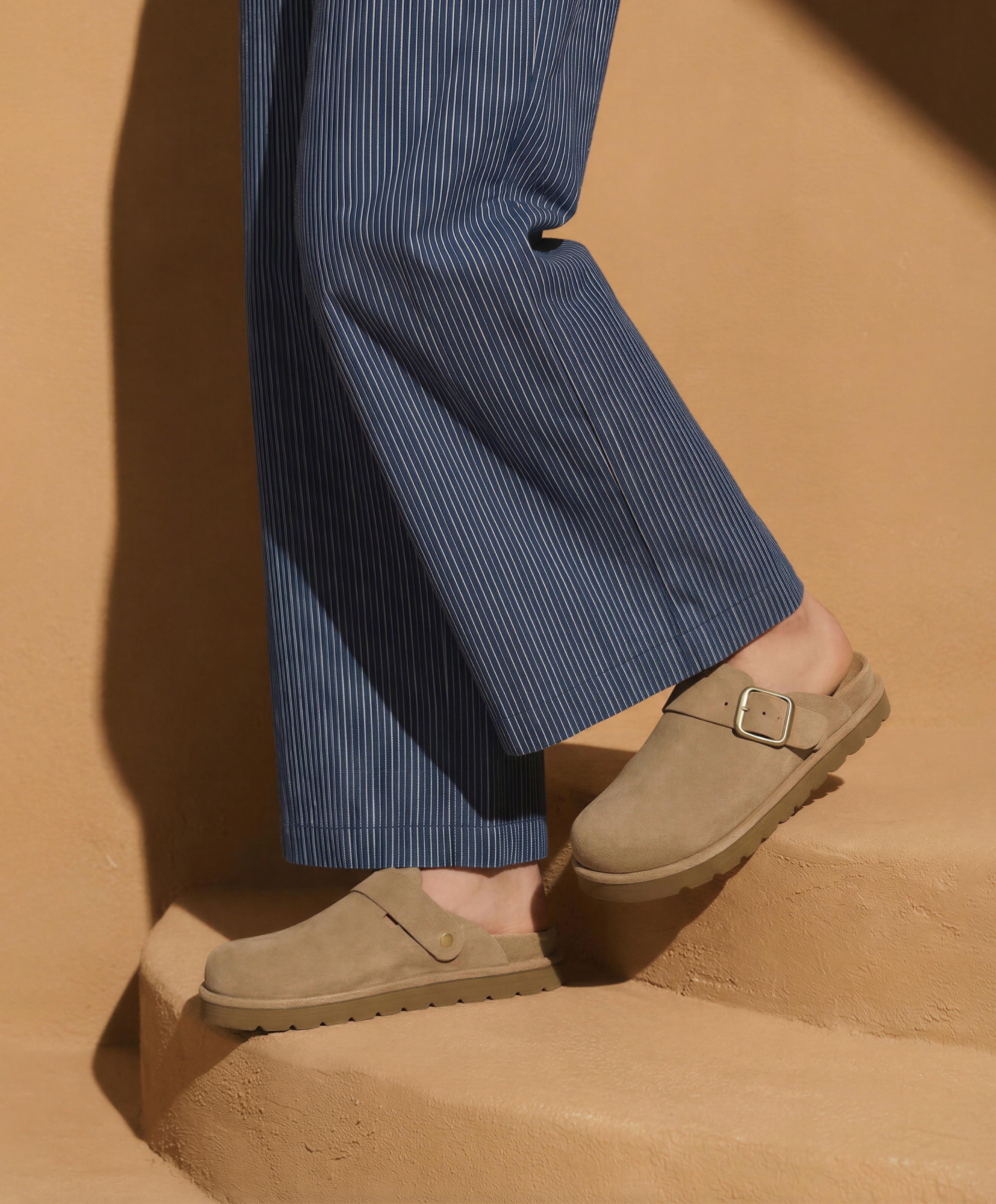 Buckled split-leather mules — TOASTED BROWN