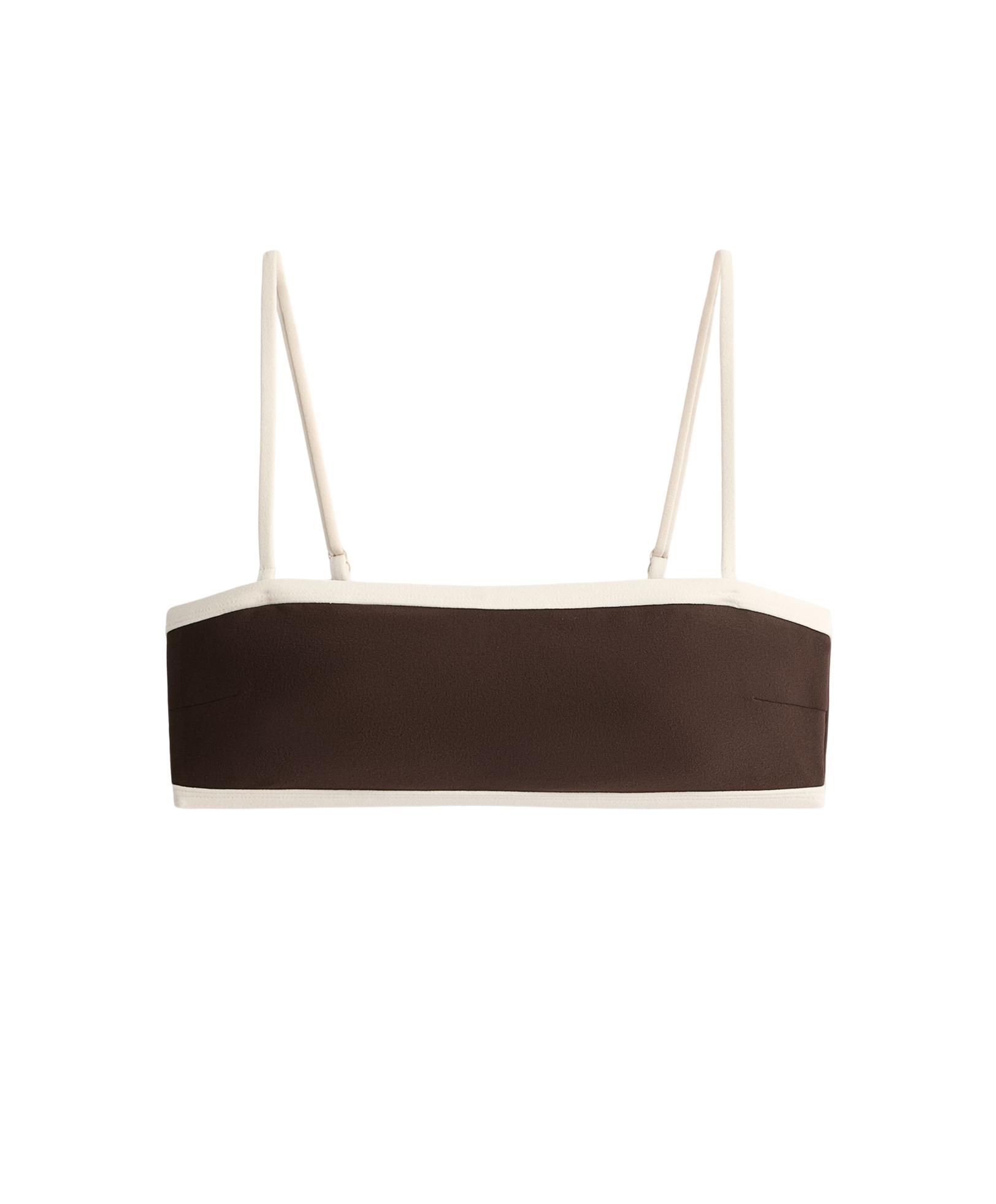 Contrast trim bandeau bikini — DARK BROWN