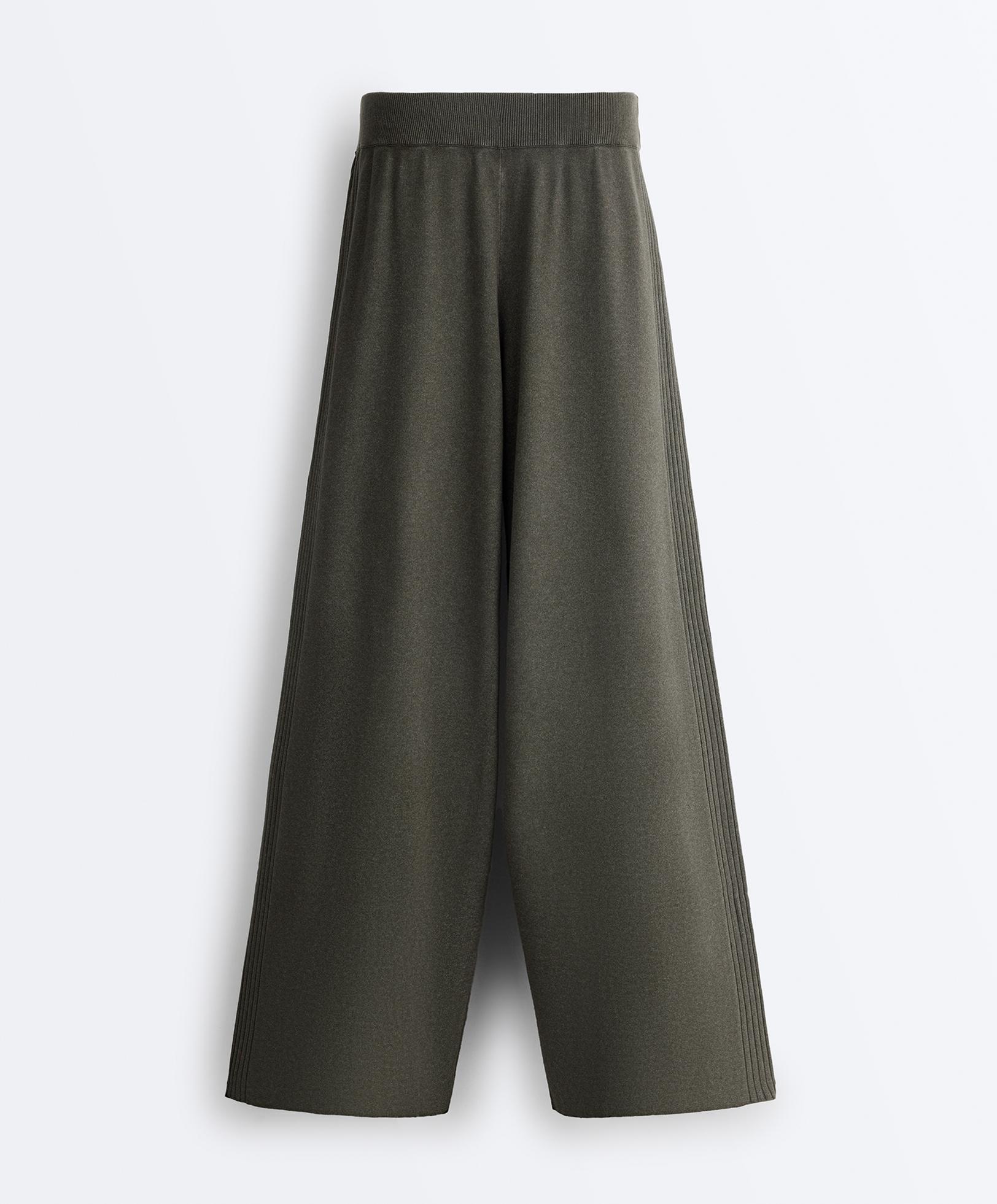 Rib knit straight-leg trousers — GREEN