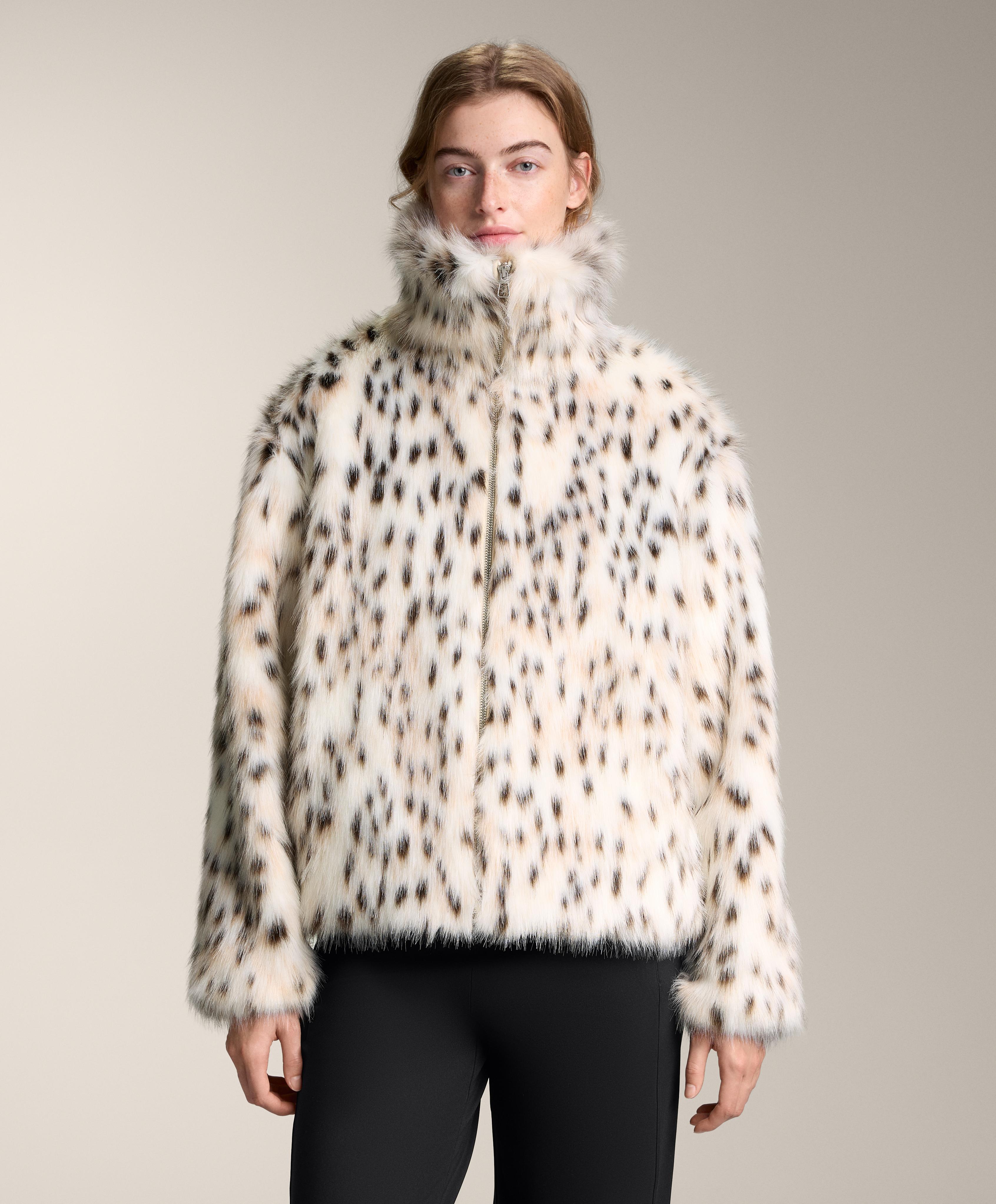Animal print faux-fur jacket — ECRU