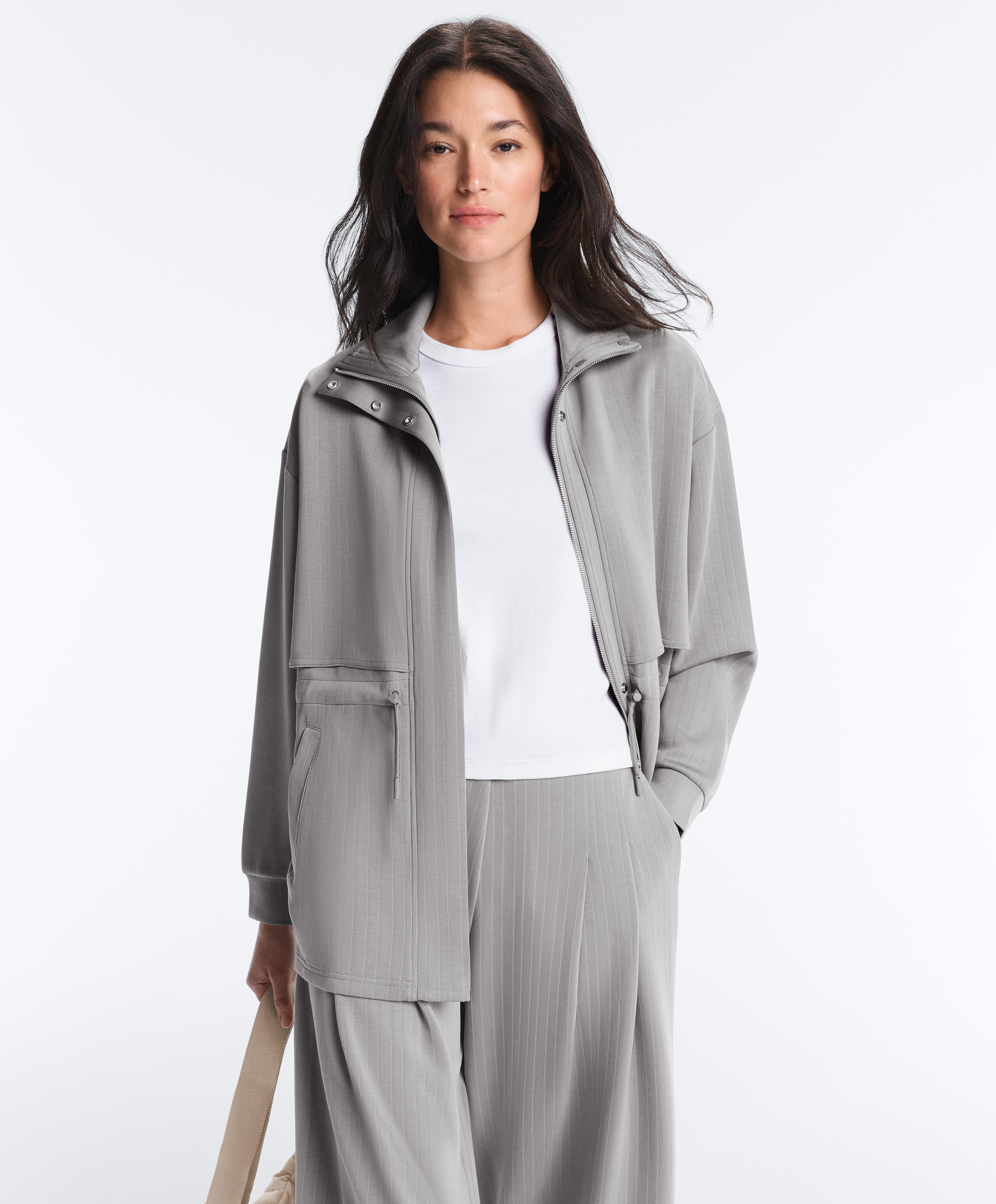 Long jacket with soft-touch modal stripes — MID GREY