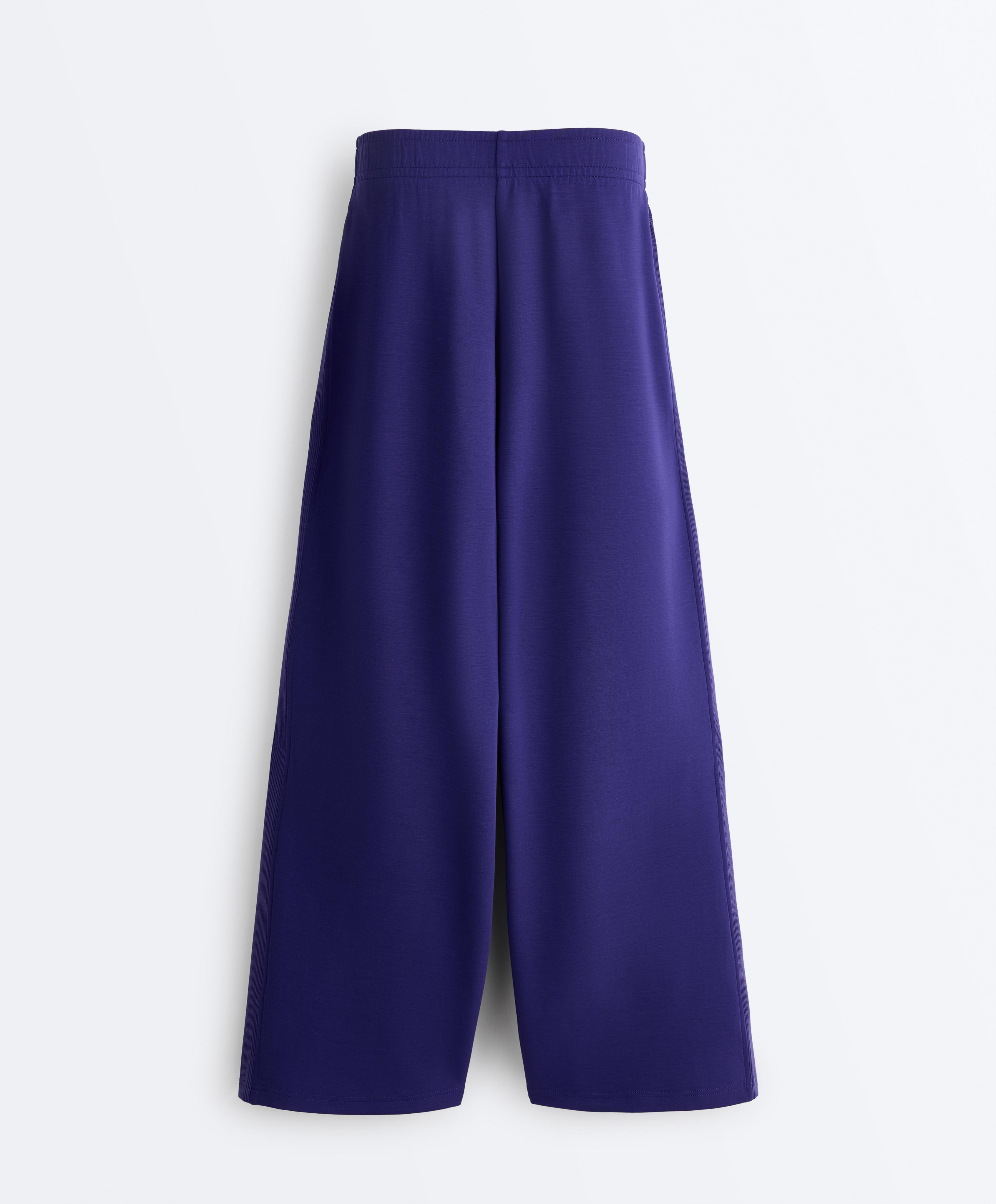 Wide-leg rib straight trousers with brushed modal — COBALT