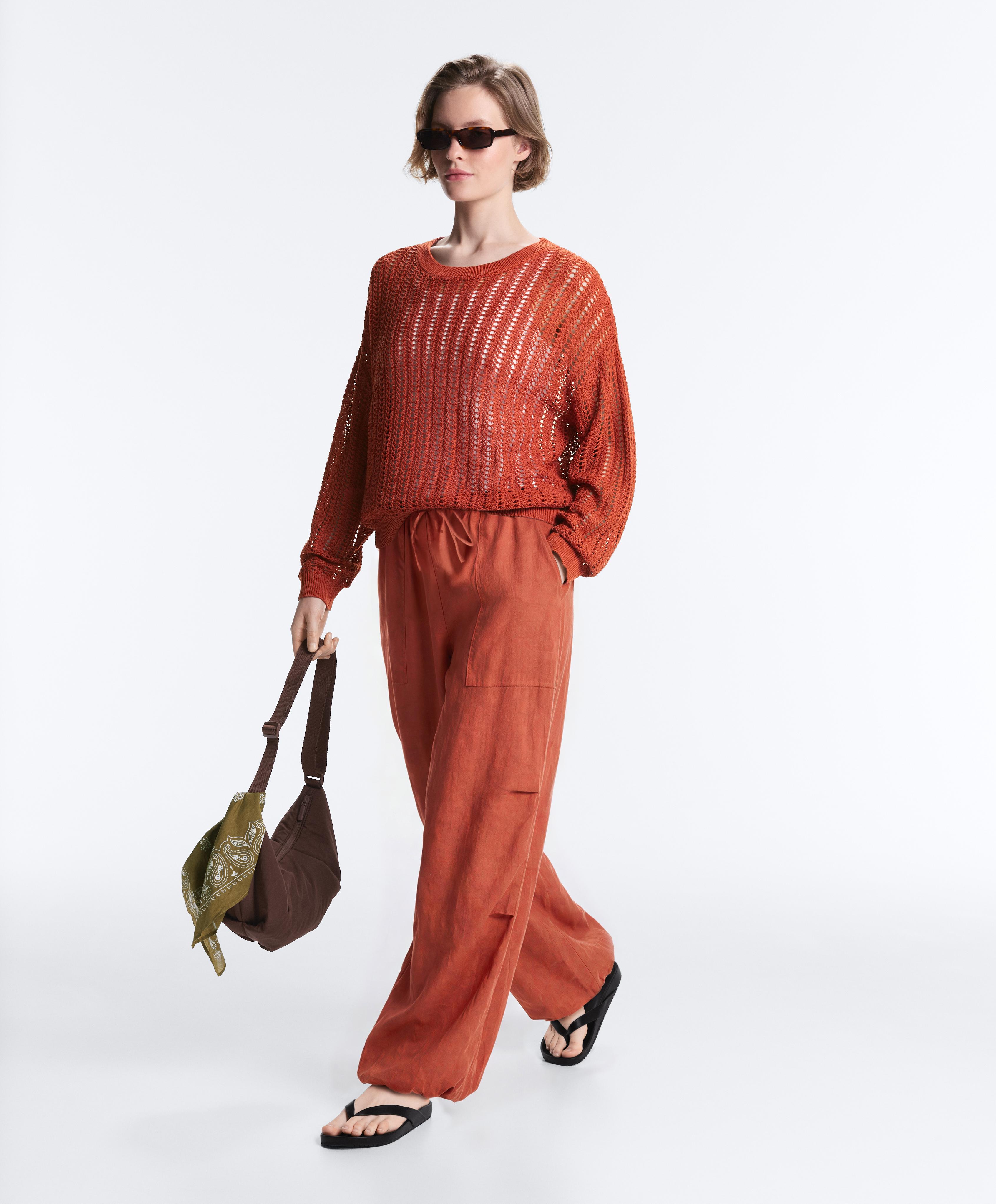 Open knit rib jumper — BURNT ORANGE