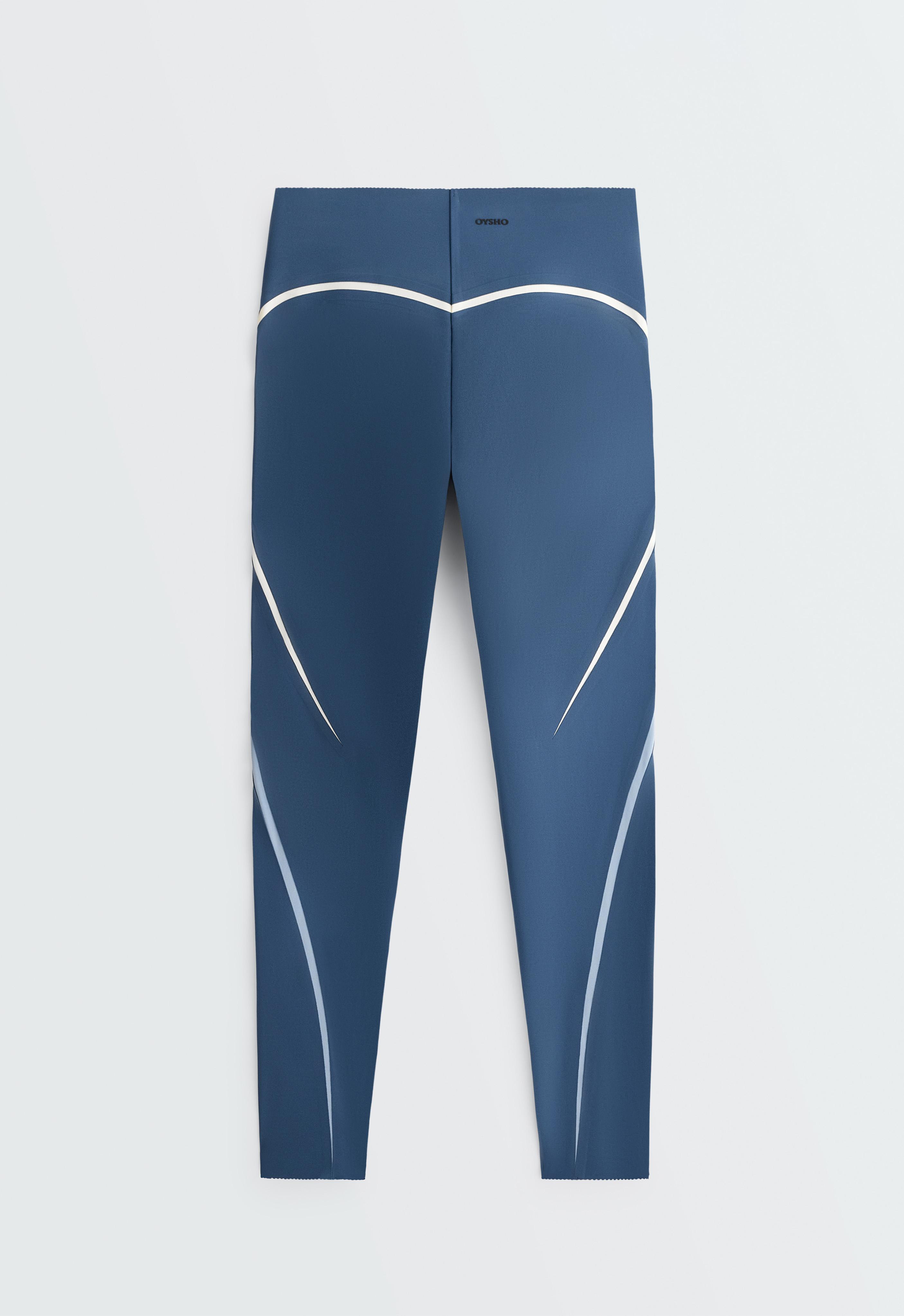 High-rise compressive core-control ankle-length leggings — MID GREY-BLUE