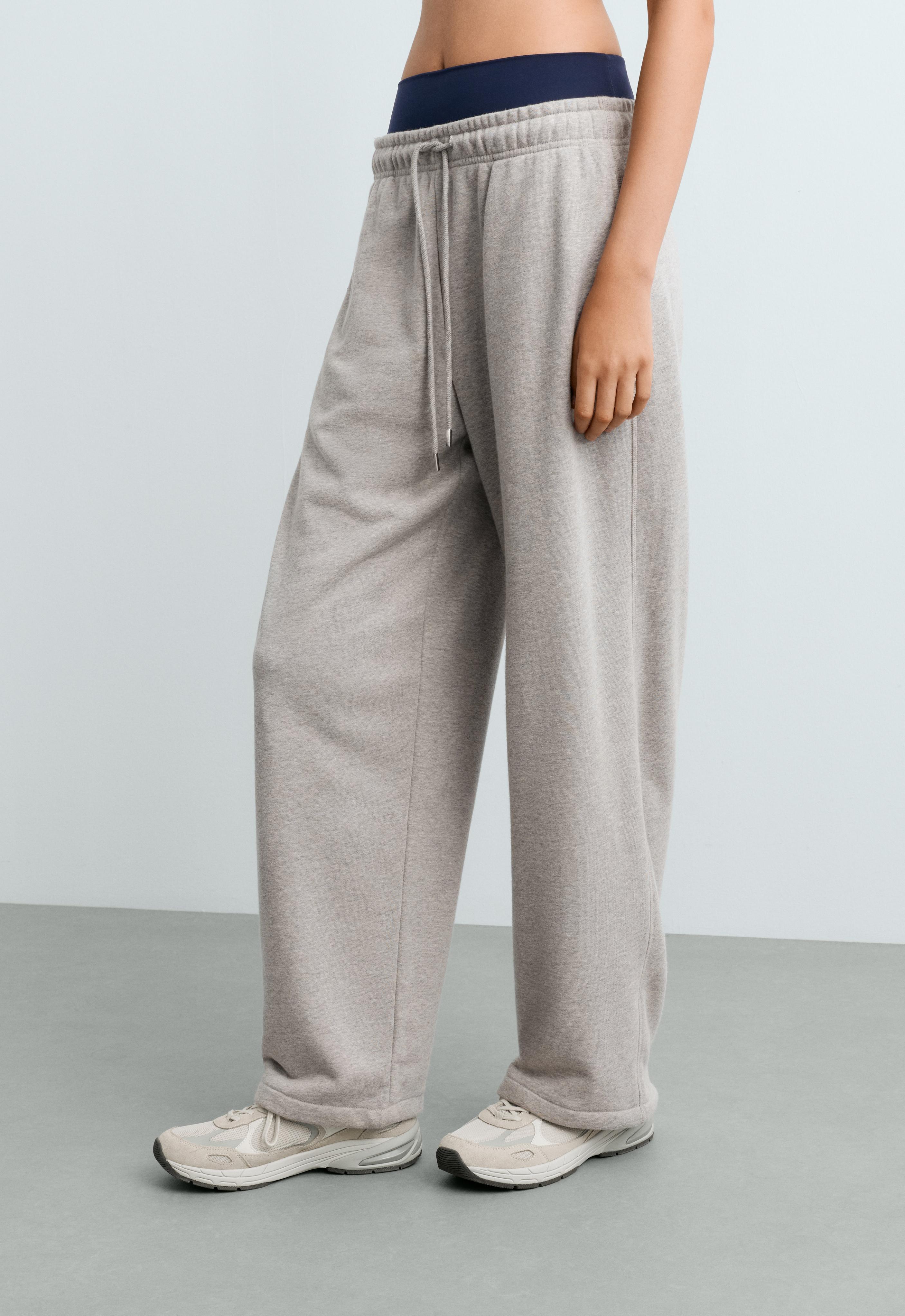 Adjustable straight-leg marl fleece trousers