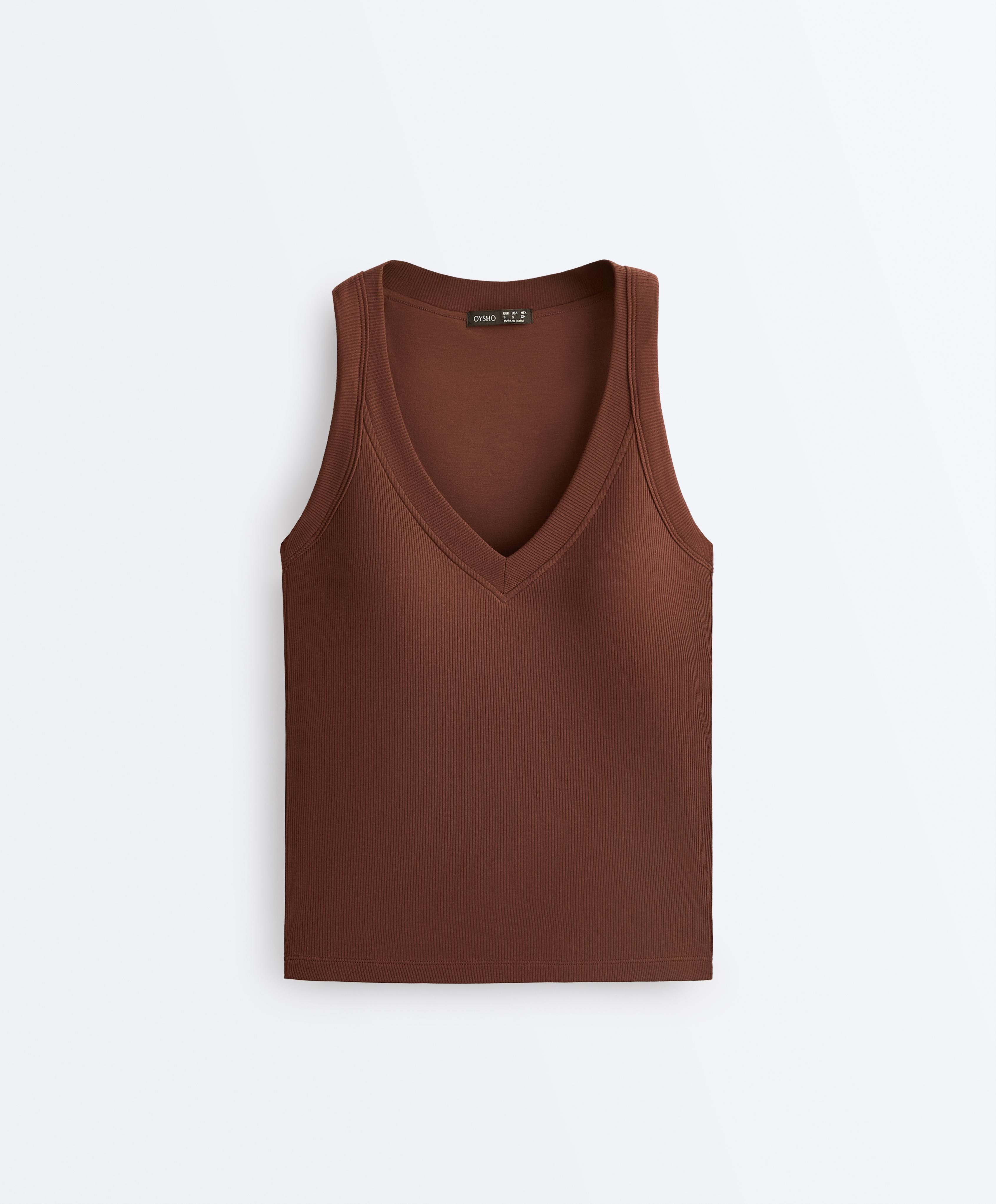 Rib modal blend tank top — COFFEE