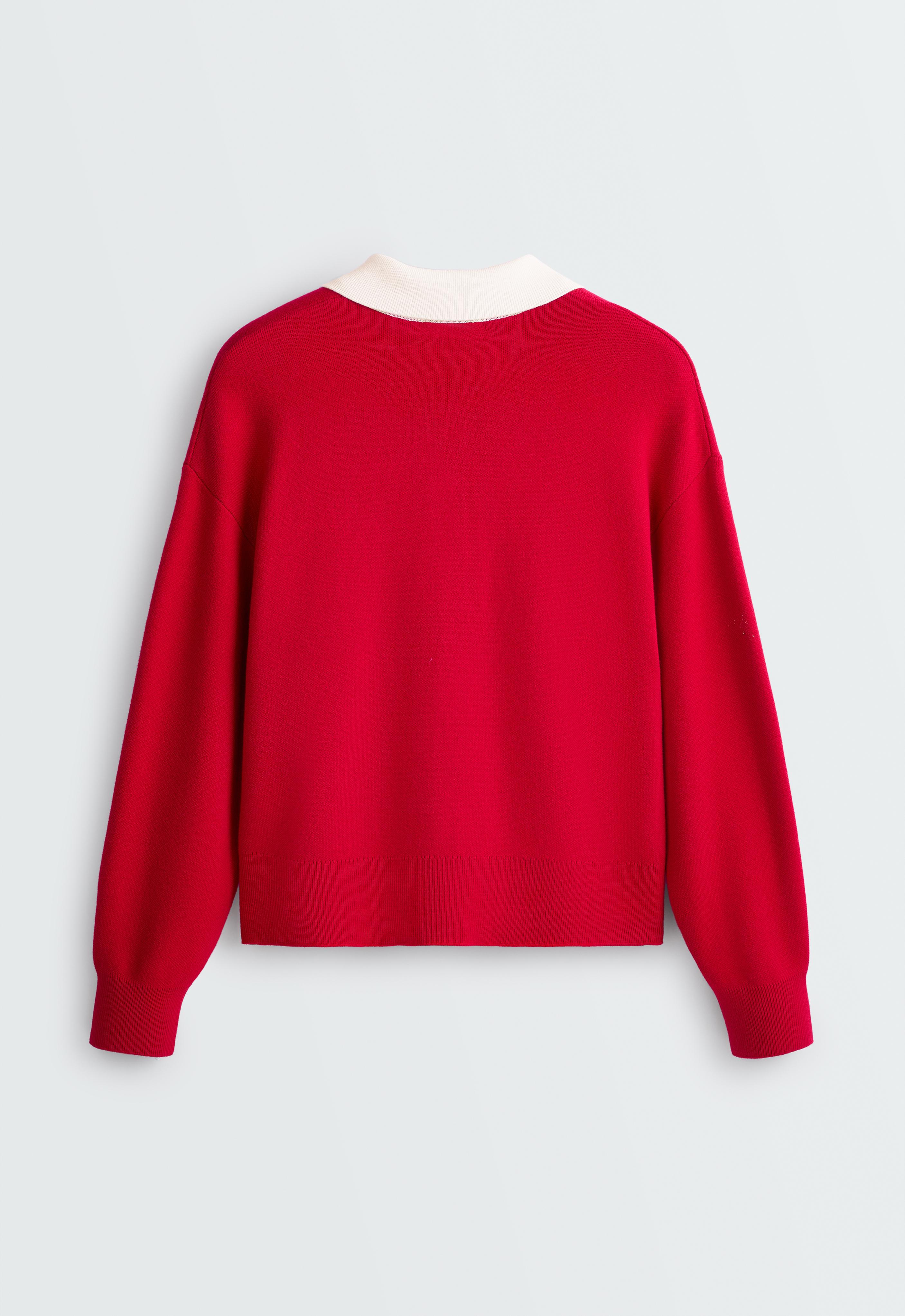 Contrast knit polo jumper — STRAWBERRY