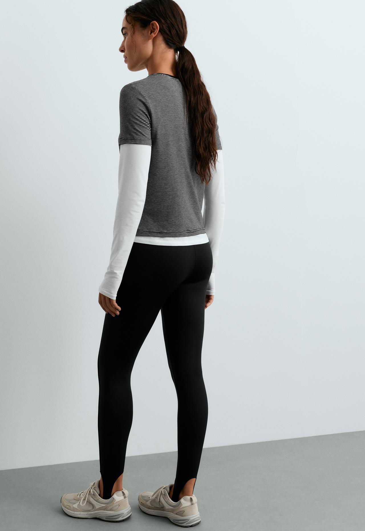 Ankle-length high rise neoprene-effect 65 cm stirrup leggings — BLACK