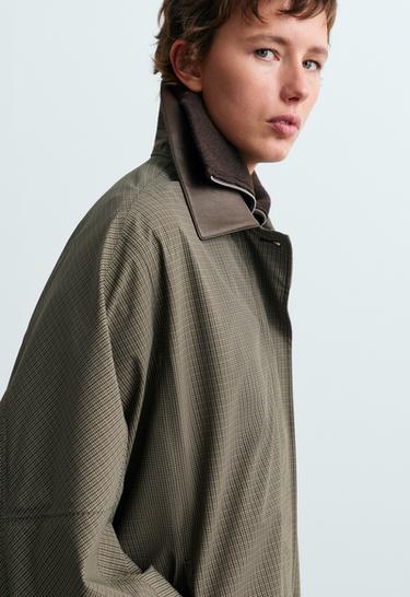 Checked extra lightweight 10k waterproof short cape — KHAKI MELANGE 4