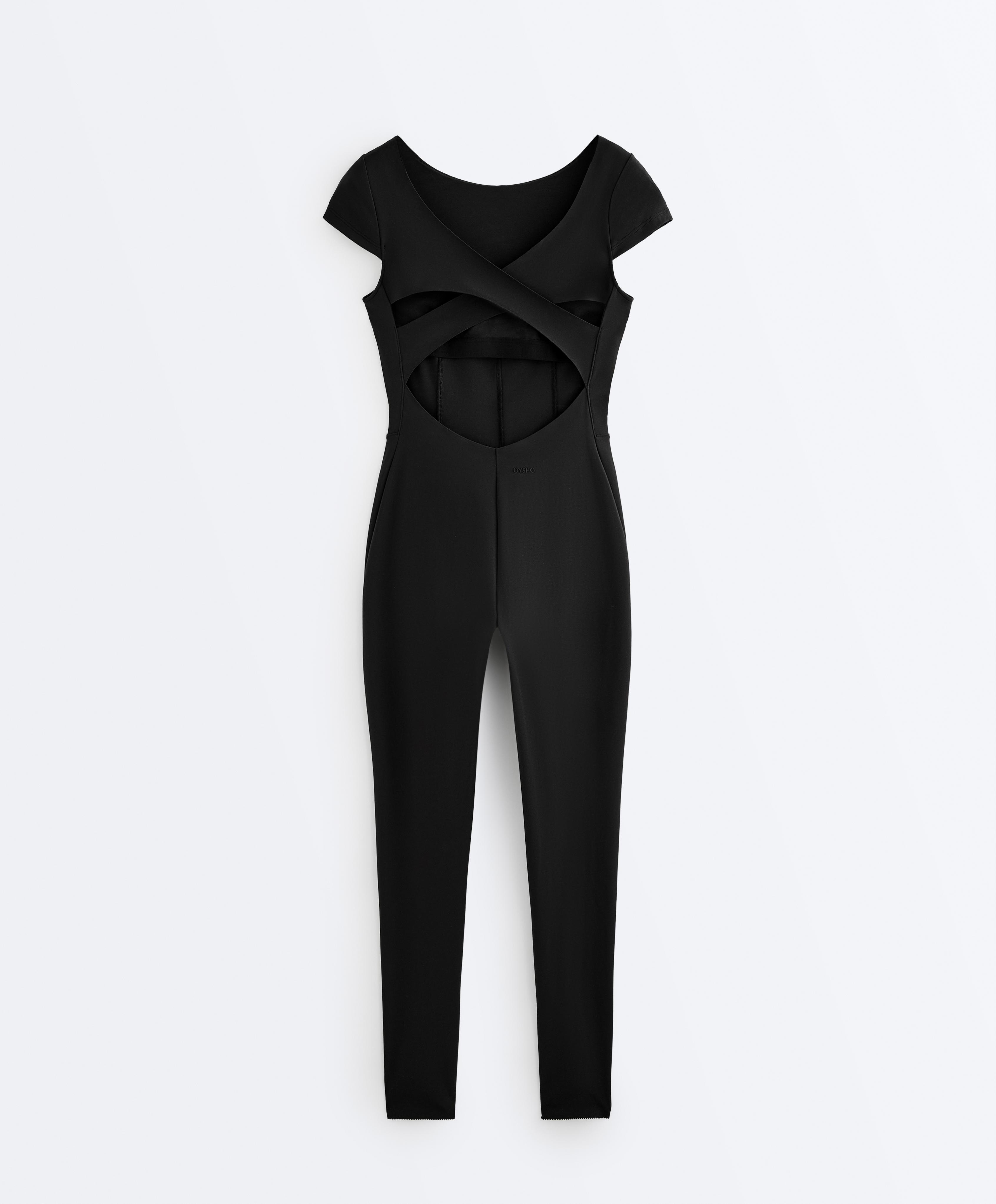 Long Compressive short sleeve jumpsuit — BLACK