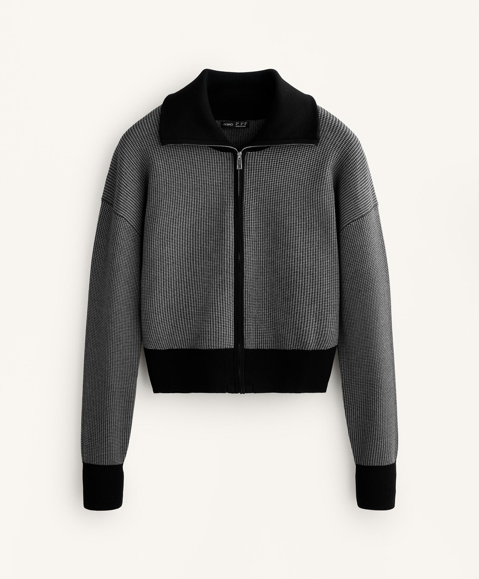 Houndstooth print knit jacket — BLACK