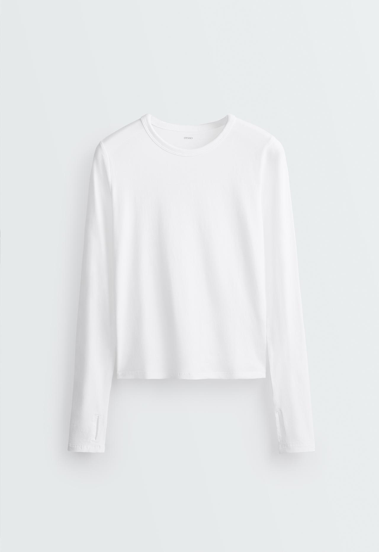 Regular Fit long-sleeve cotton-blend T-shirt — WHITE