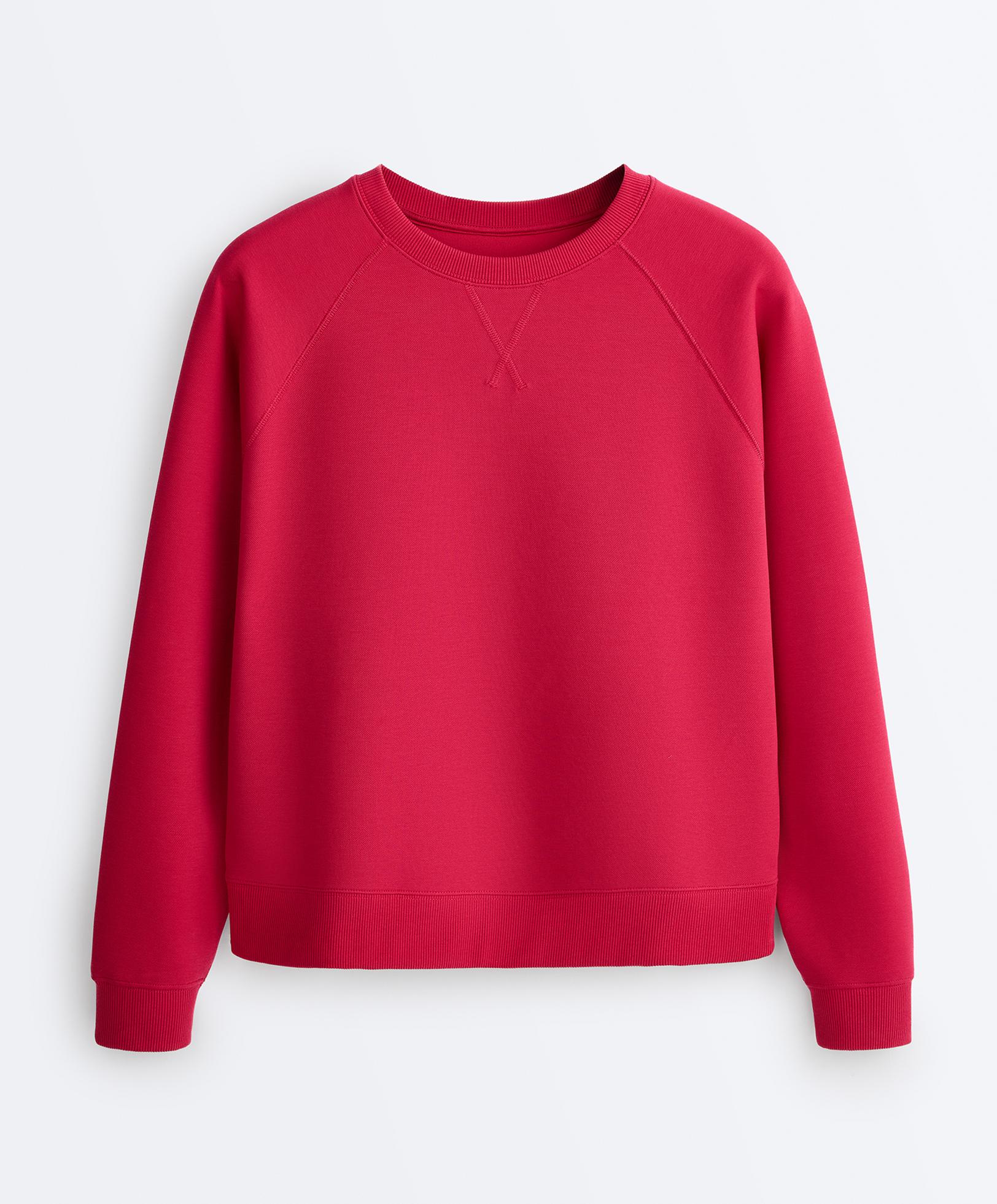 Round neck sweatshirt with piqué cotton — RED