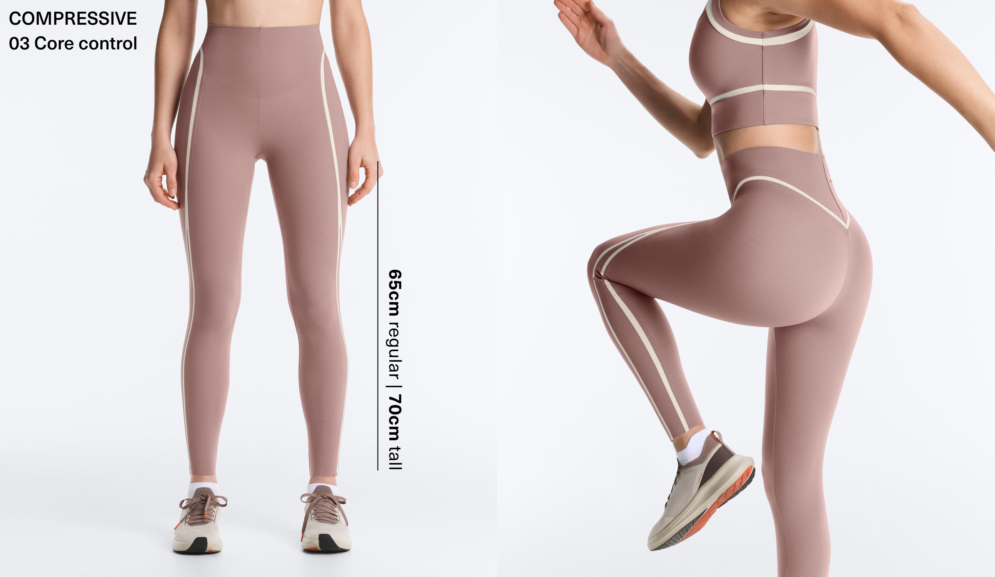 High-rise compressive core-control ankle-length leggings with contrast details — DARK LILAC