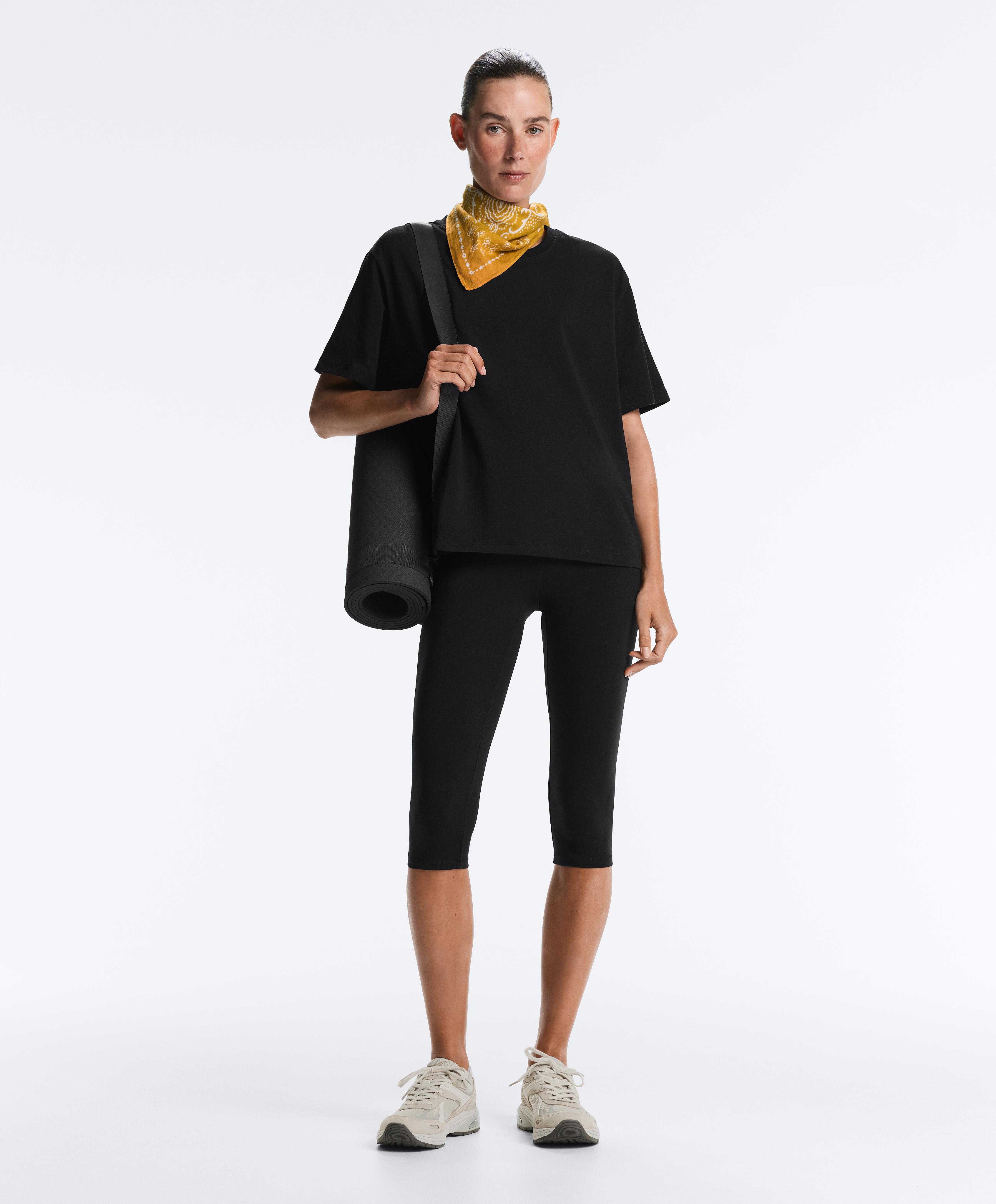Boxy short-sleeved cotton blend T-shirt — BLACK
