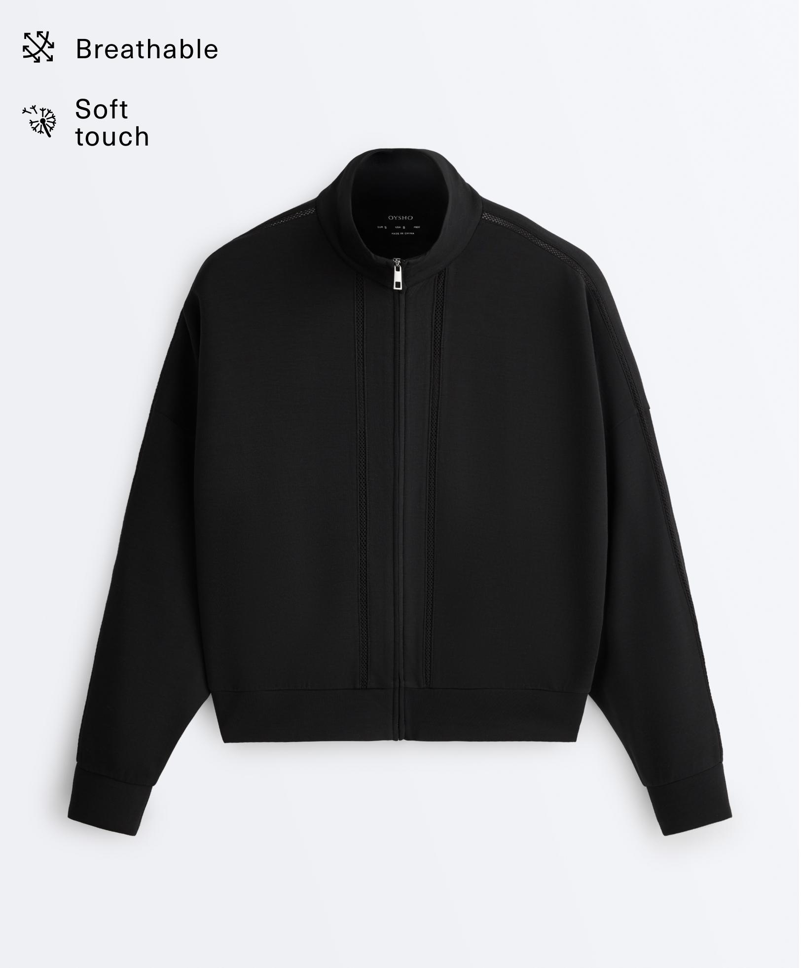 Soft-touch modal jacket with hemstitch — BLACK