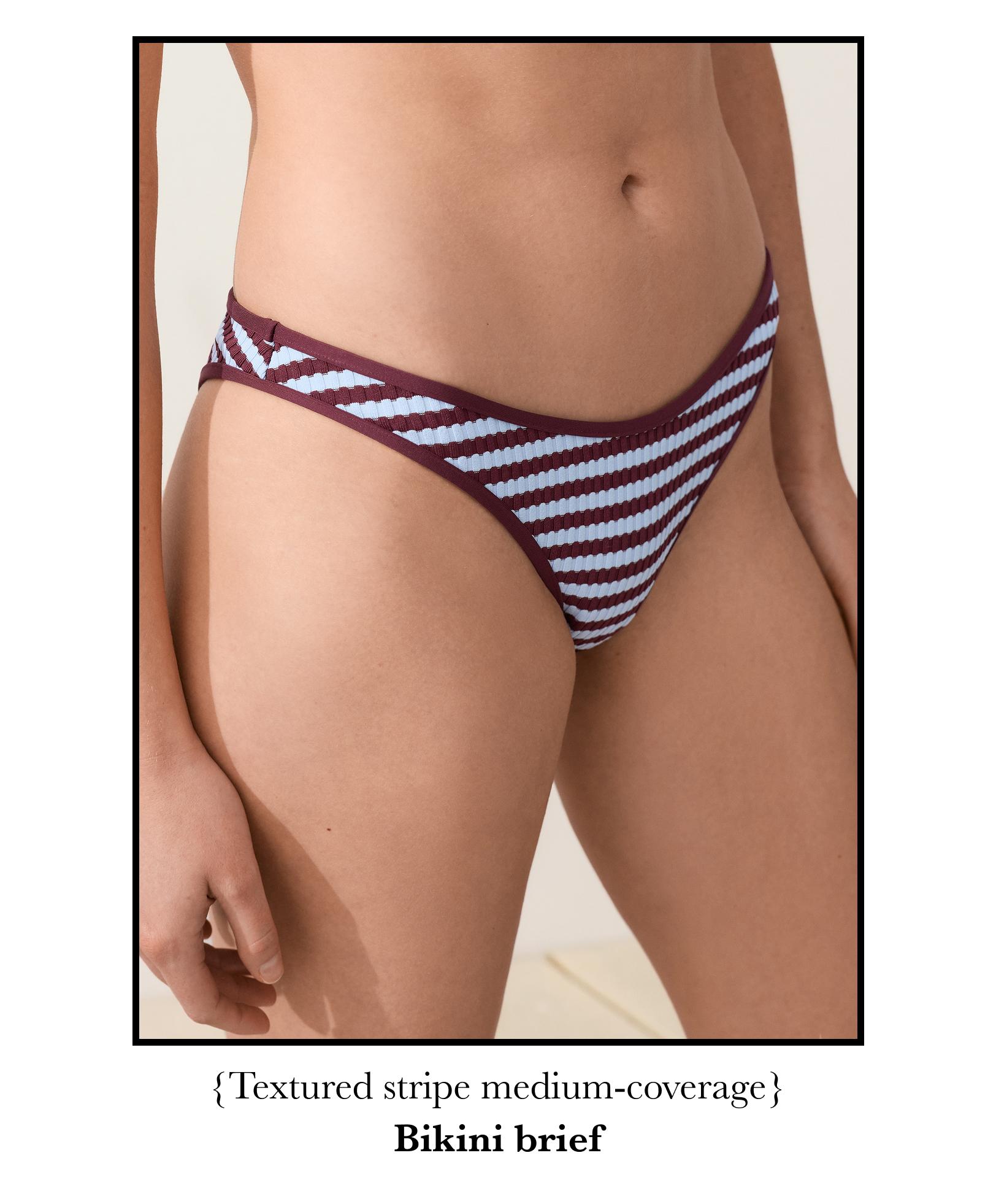 Textured stripe U-cut medium-coverage bikini briefs — CHERRY