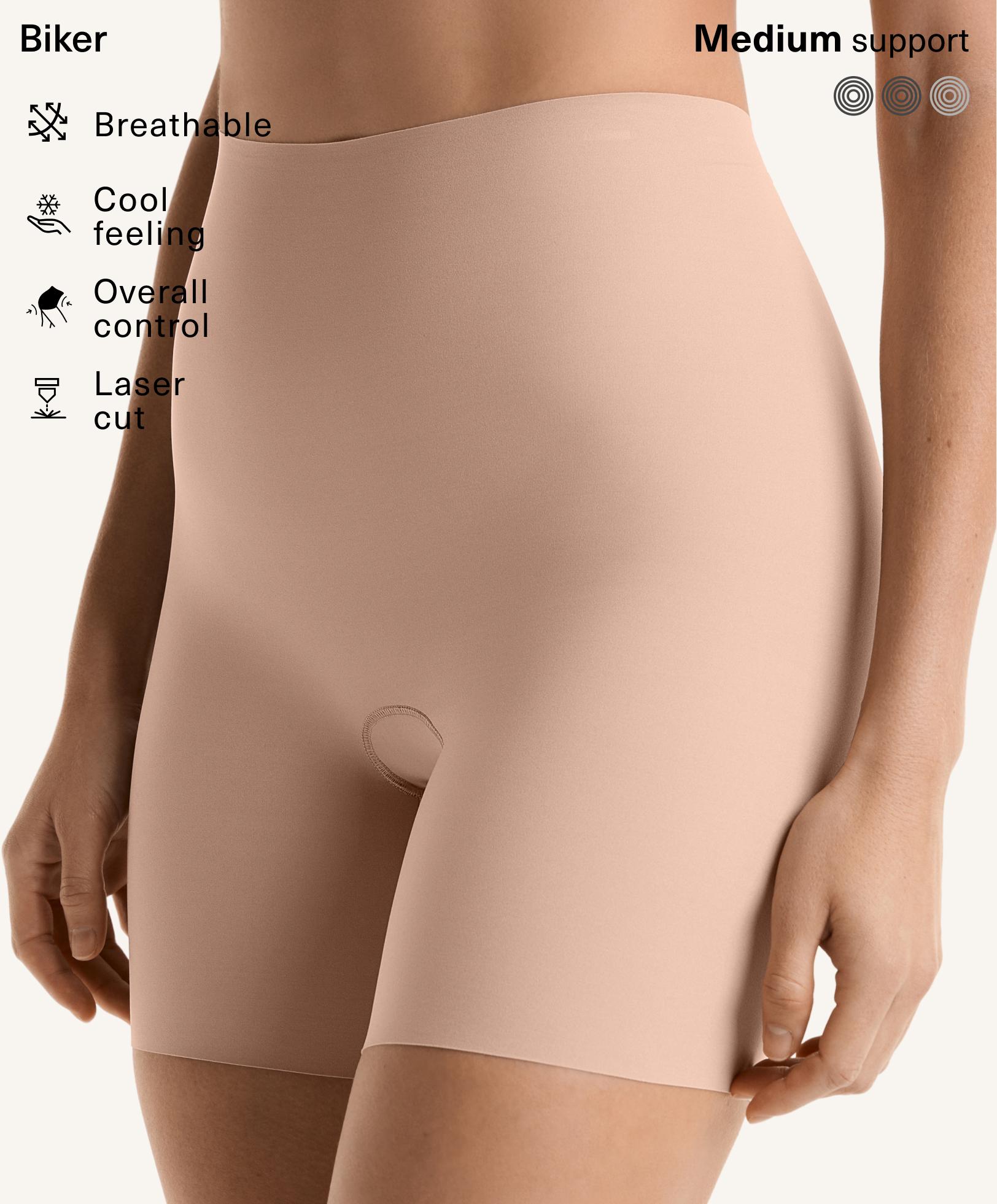 High-waisted invisible laser-cut cycling briefs — BEIGE