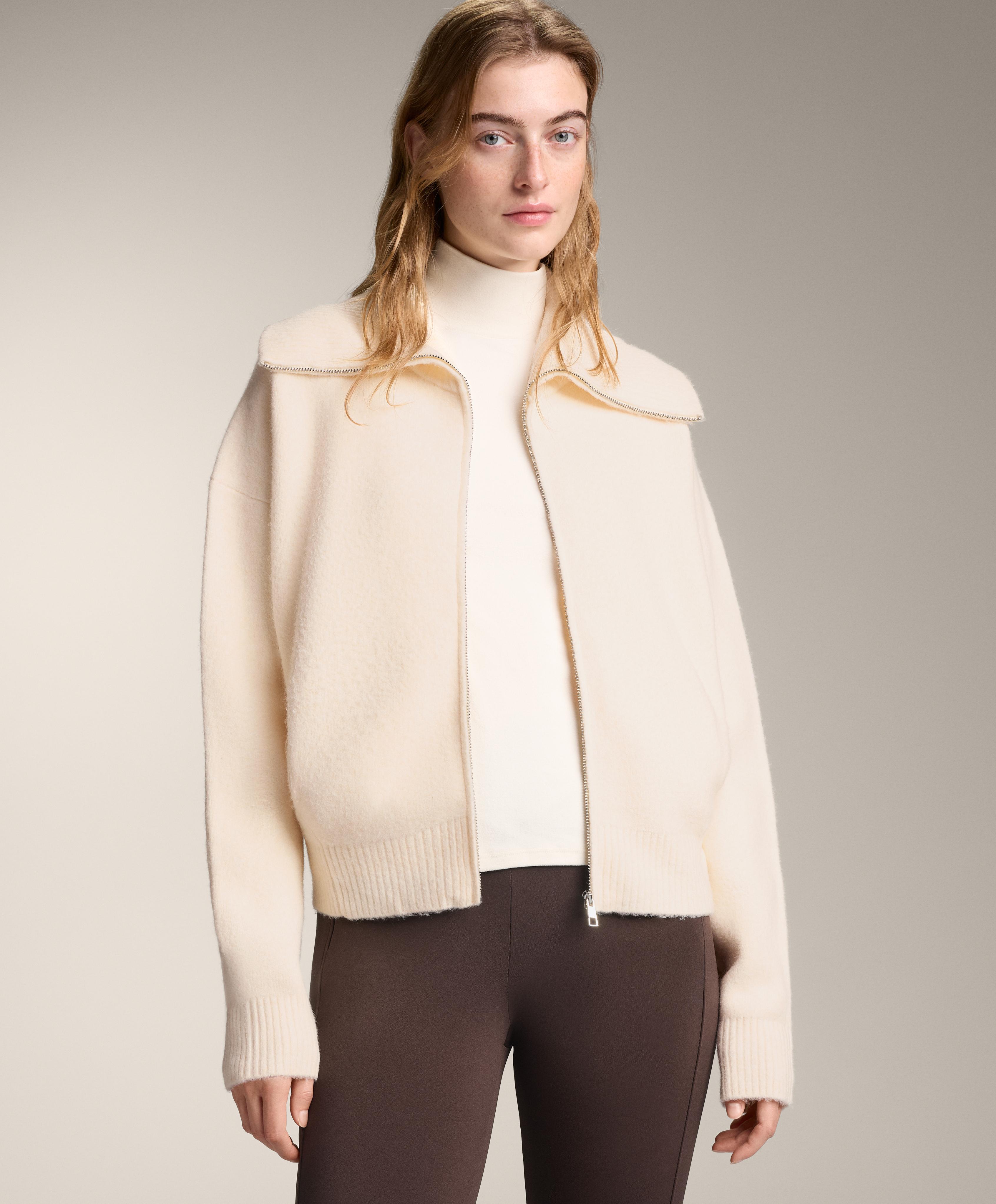 Knit jacket with high collar — ECRU