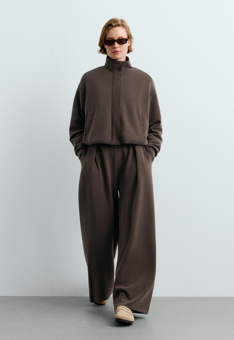 Striped jacket with modal — BROWN