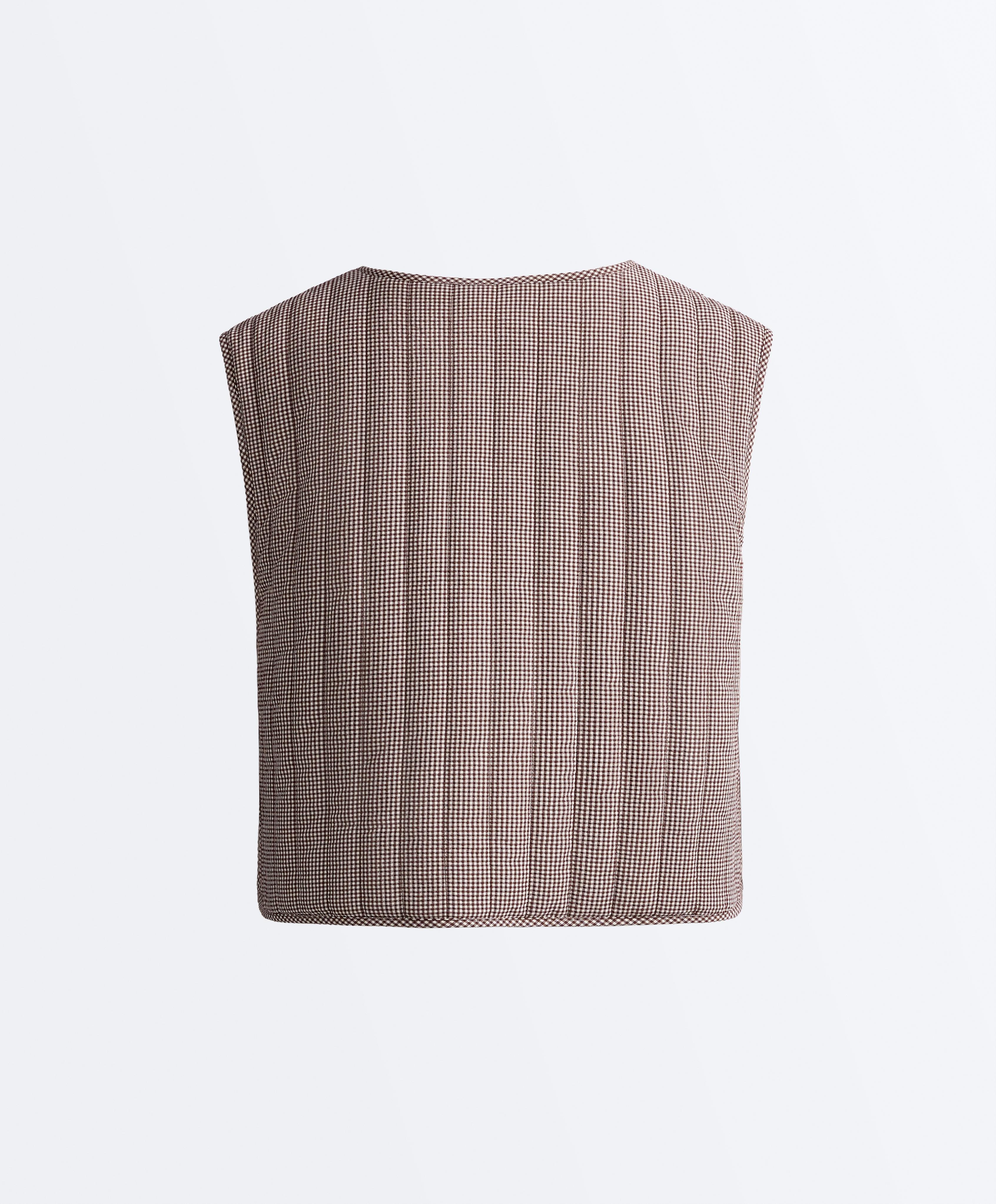 Gingham quilted gilet — MID-BROWN