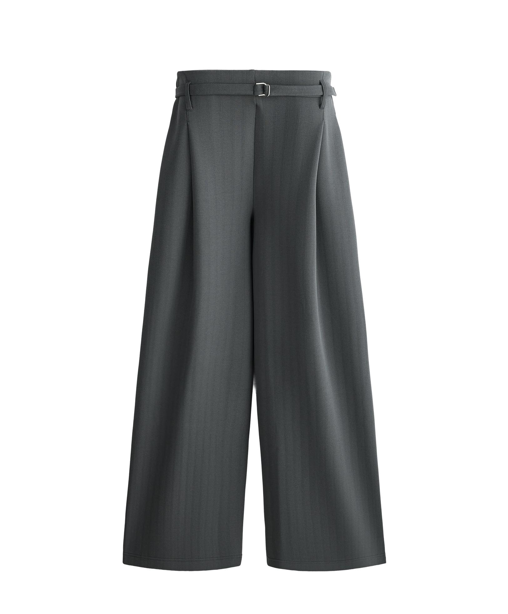 Striped cotton piqué wide-leg trousers — STEEL GREY