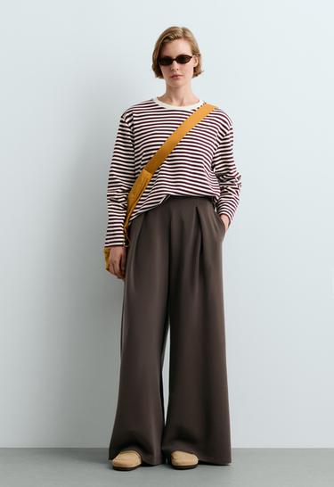 Wide striped trousers with modal — BROWN 1