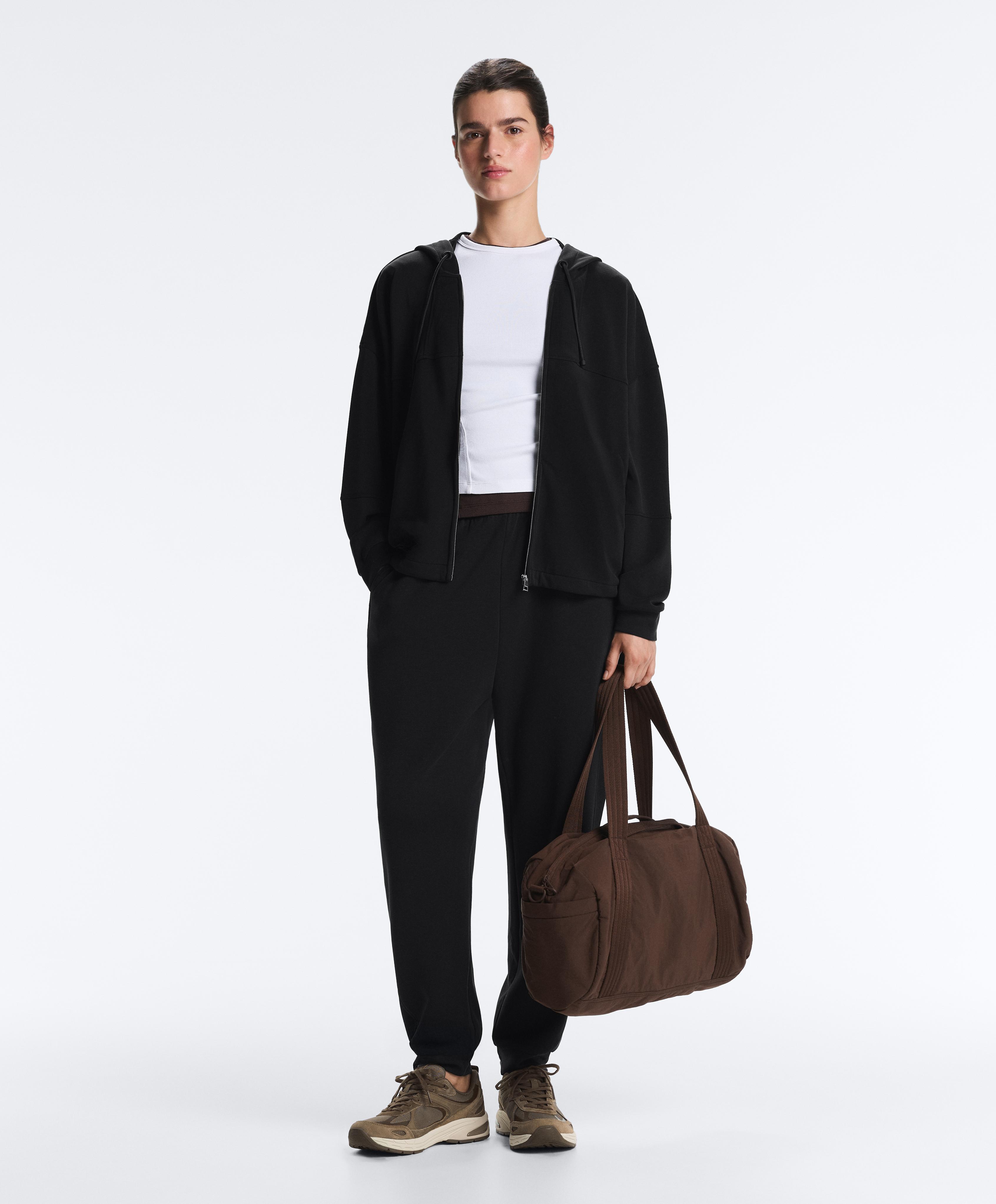 Soft-touch hooded jacket with modal — BLACK