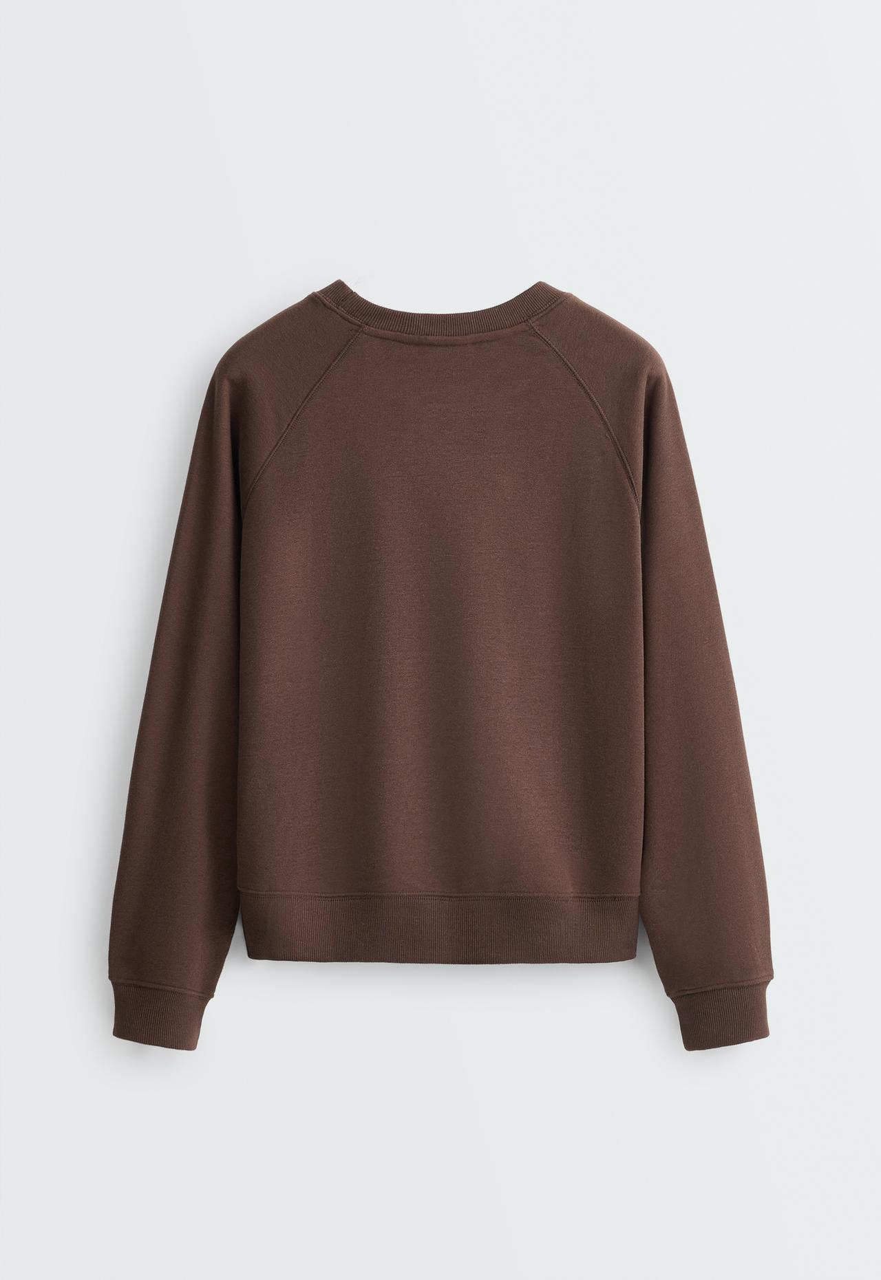 Cotton-blend crew neck sweatshirt — DARK REDDISH‑BROWN