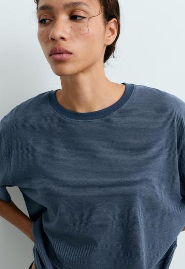 Striped boxy short-sleeved T-shirt — NAVY BLUE 3