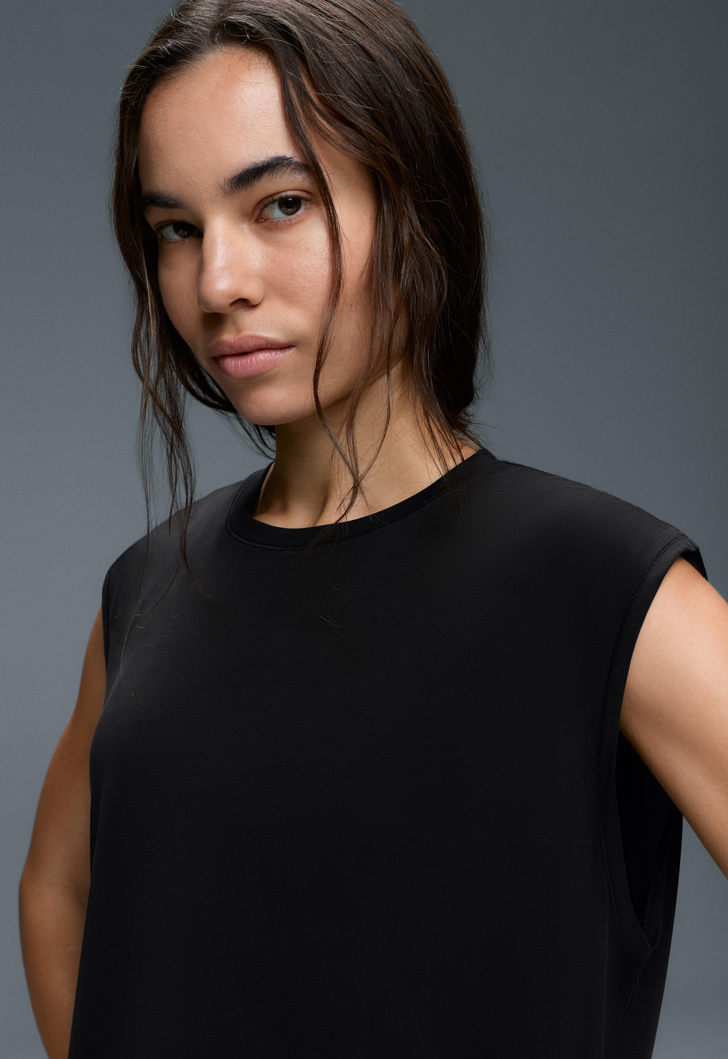 Modal blend sleeveless T-shirt — BLACK