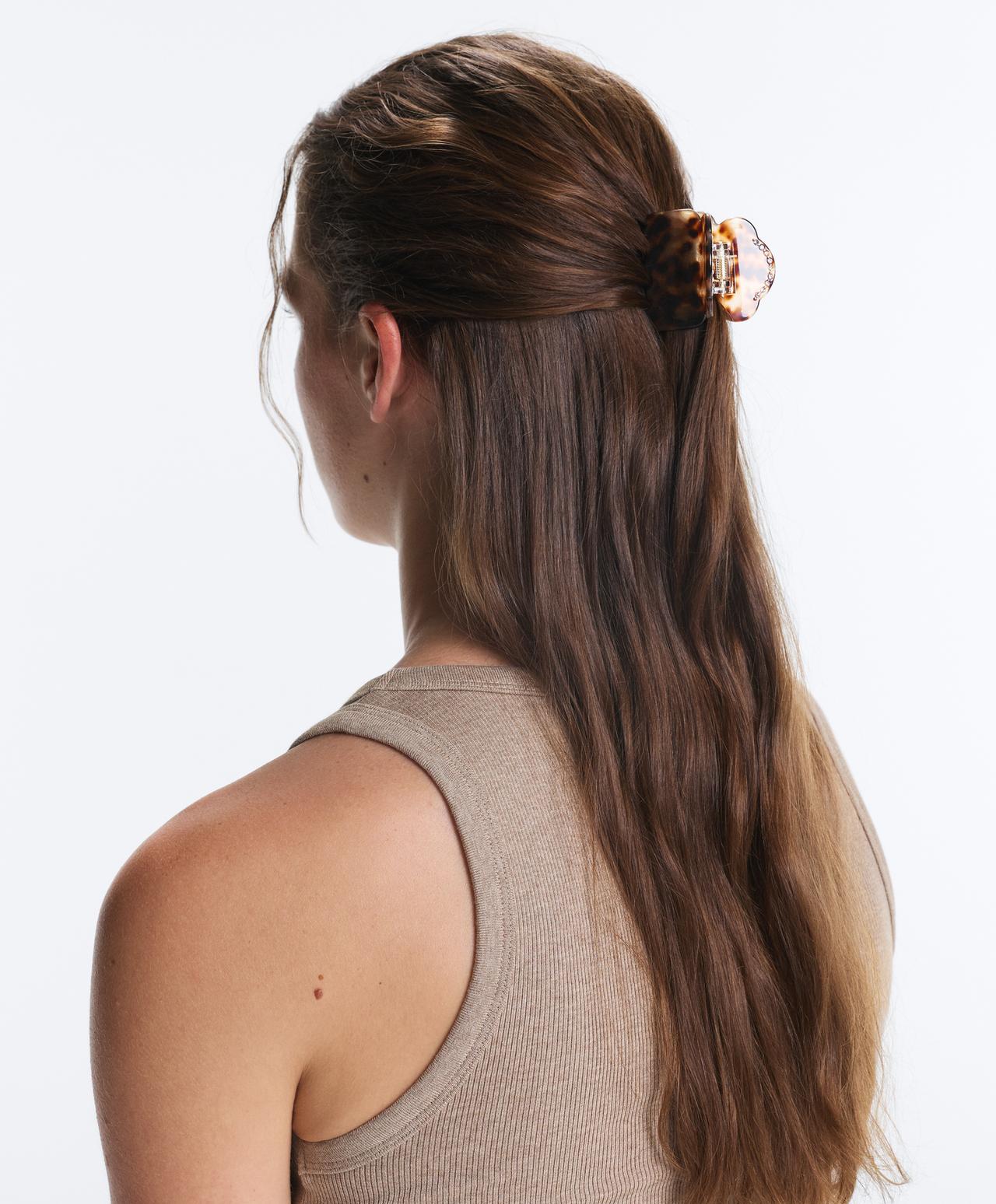 Mini rhinestone hair clip — COGNAC