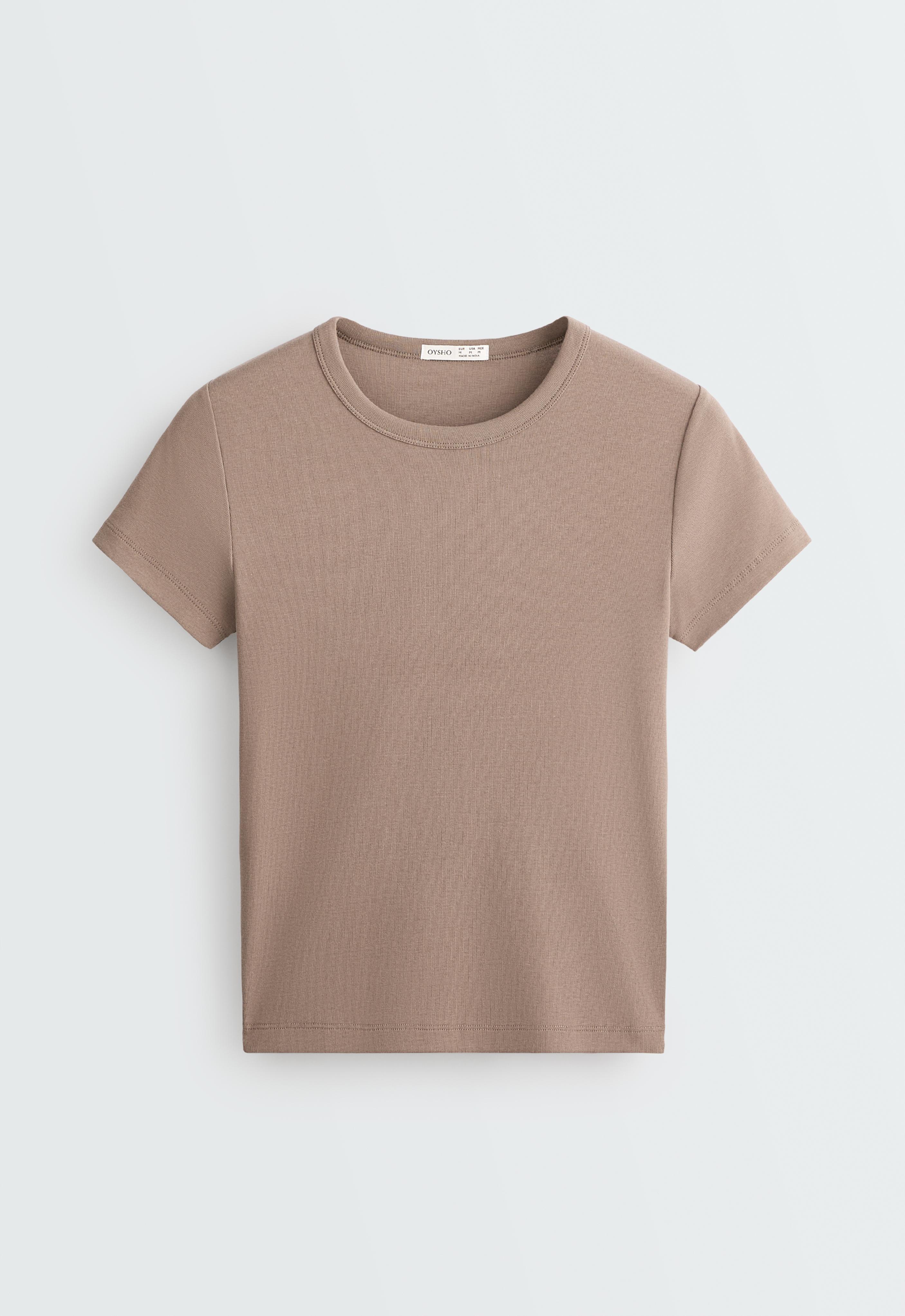 Fitted short-sleeved cotton blend rib T-shirt Fitted short-sleeved cotton blend rib T-shirt