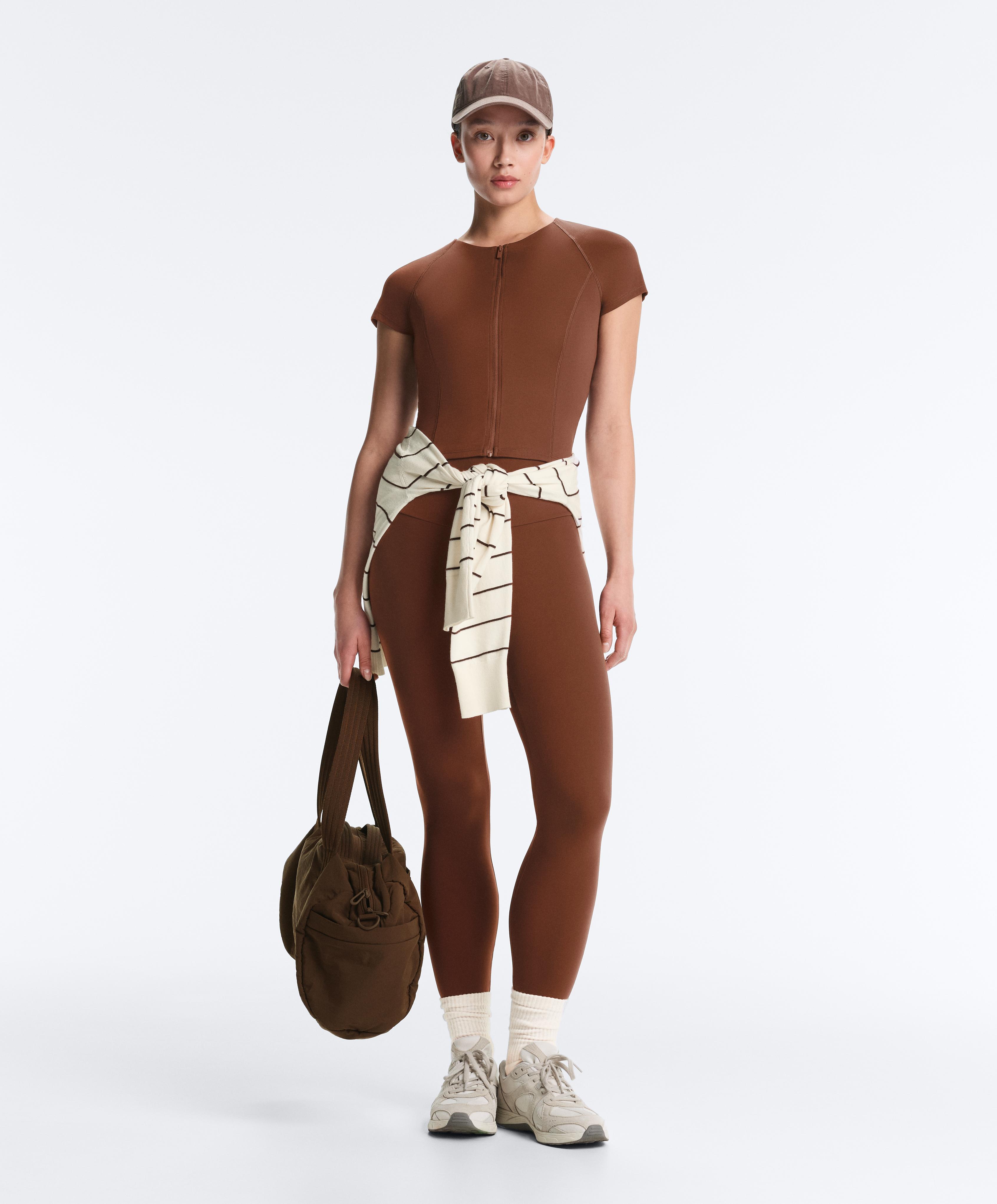 Short-sleeved zip T-shirt — COFFEE
