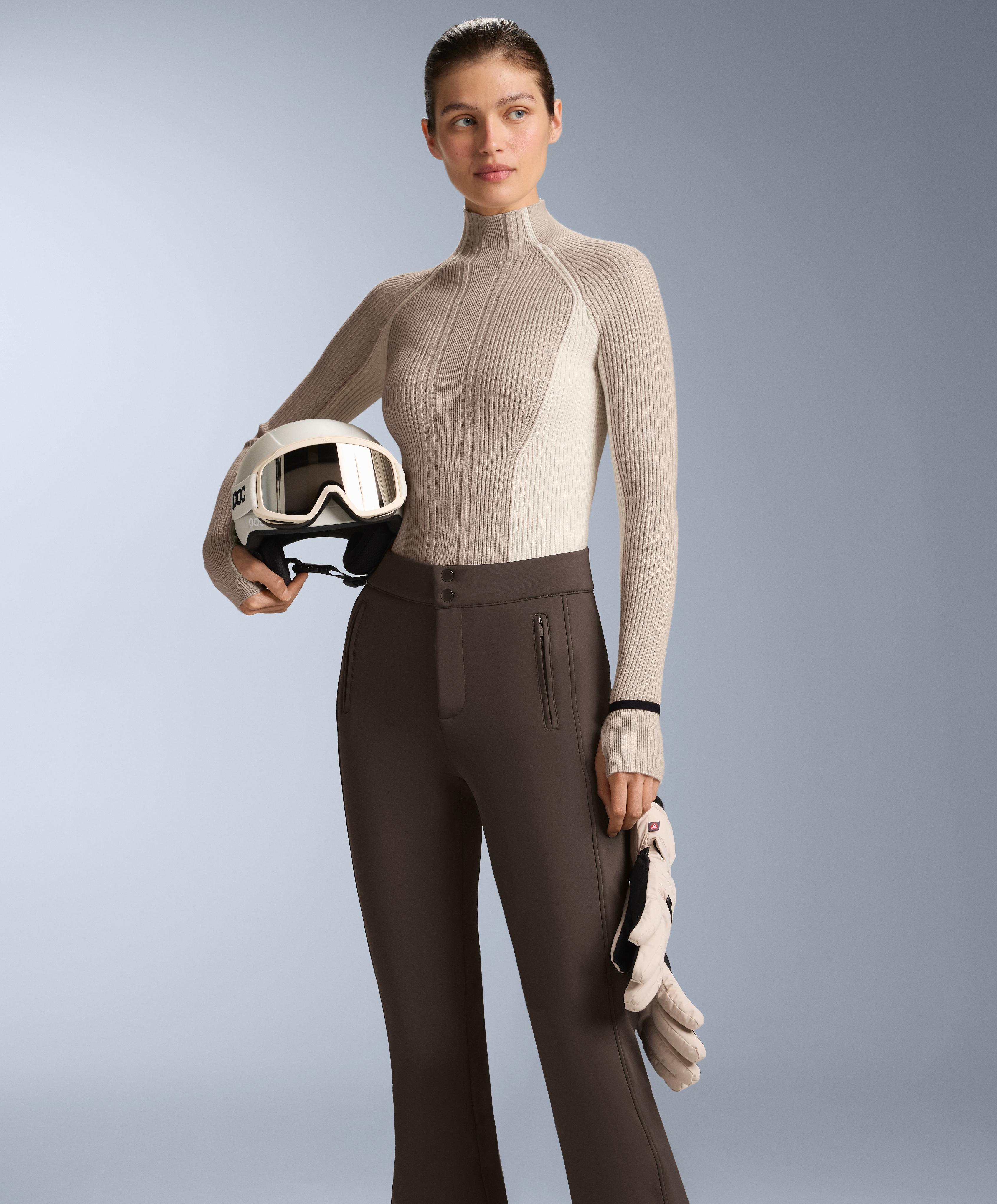 Thermal base layer T-shirt with contrast rib knit — PALE MINK