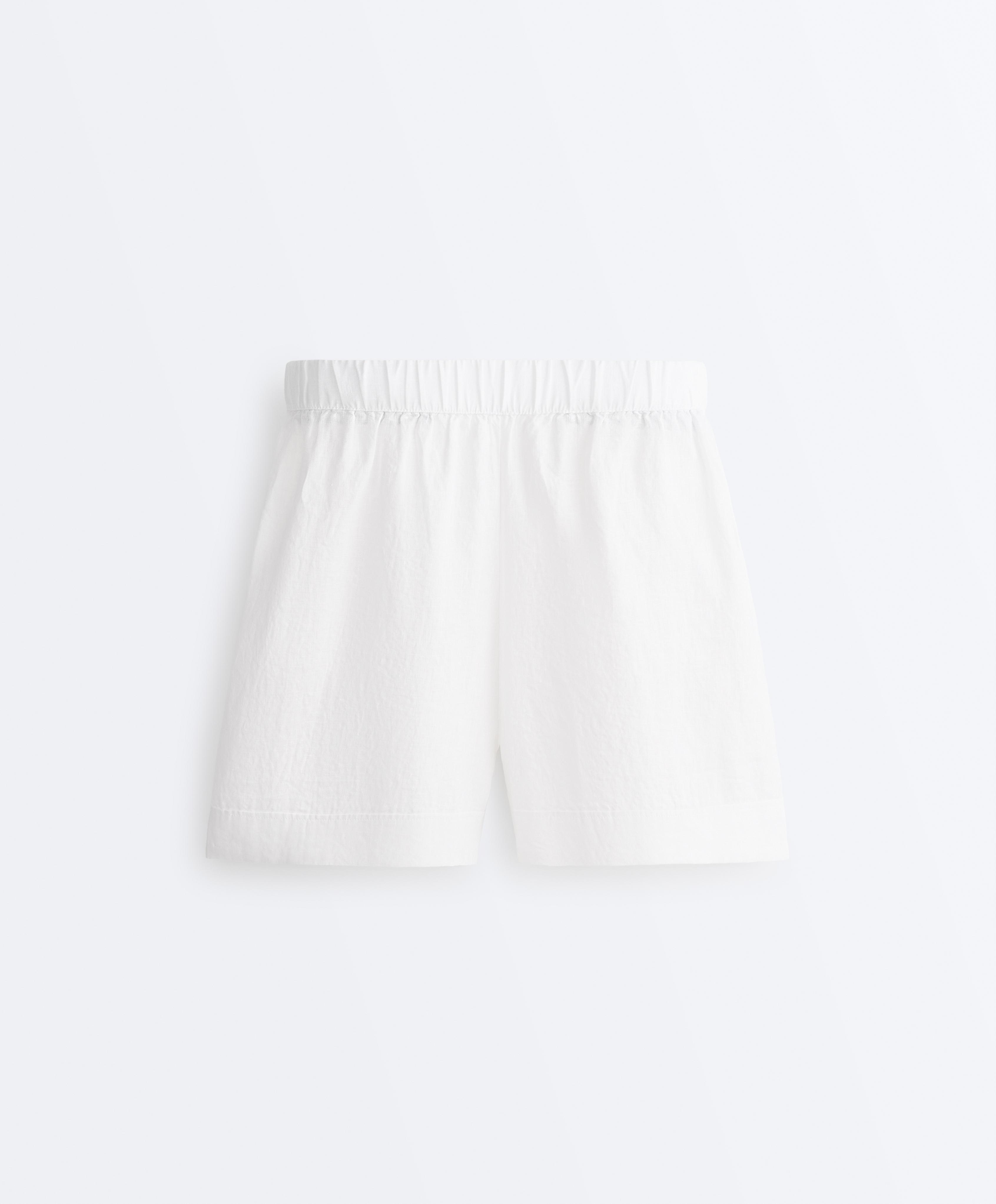 100% linen Bermuda shorts — WHITE