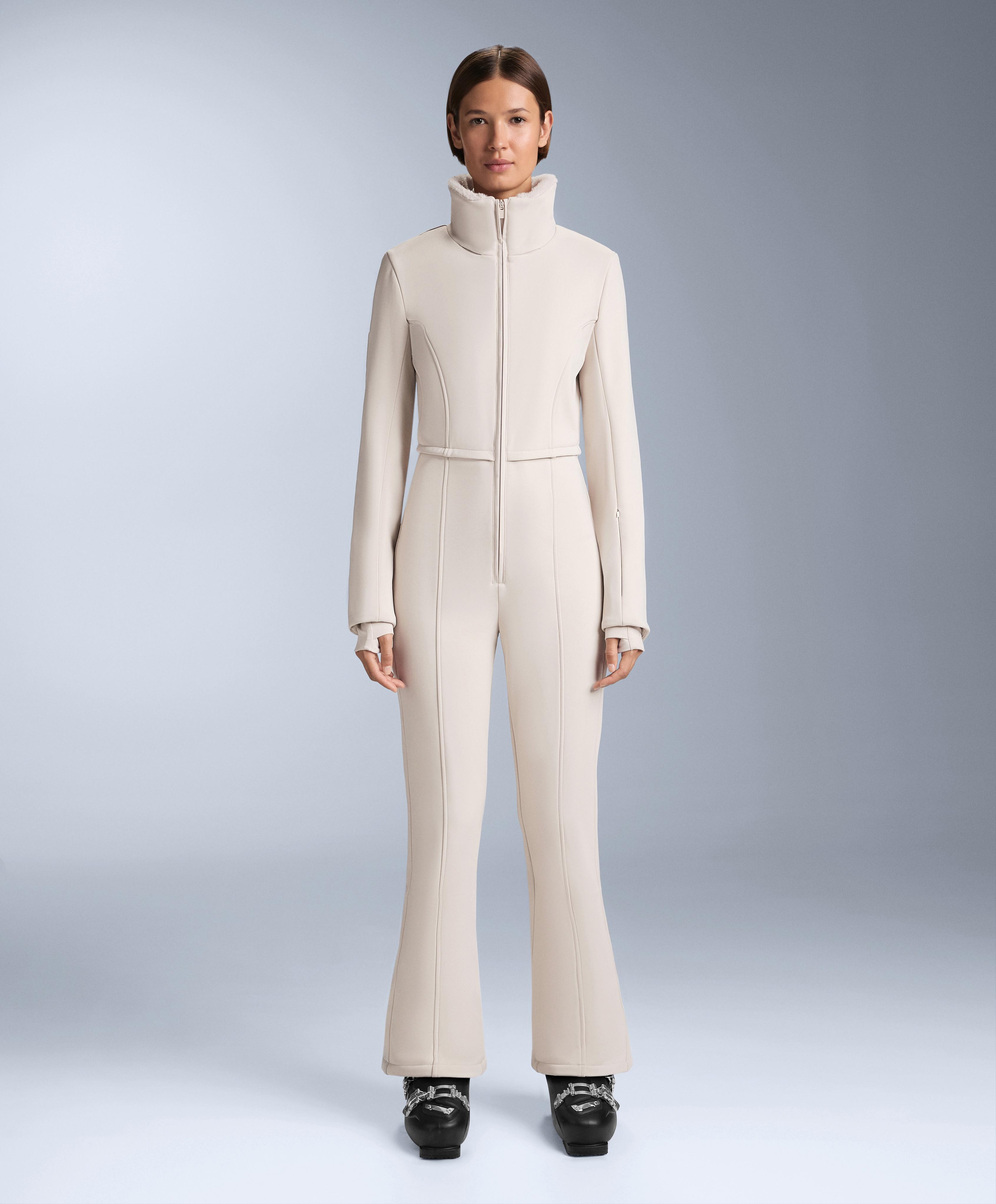 Water-resistant 2-in-1 removable flare stretch SKI jumpsuit — PALE MINK