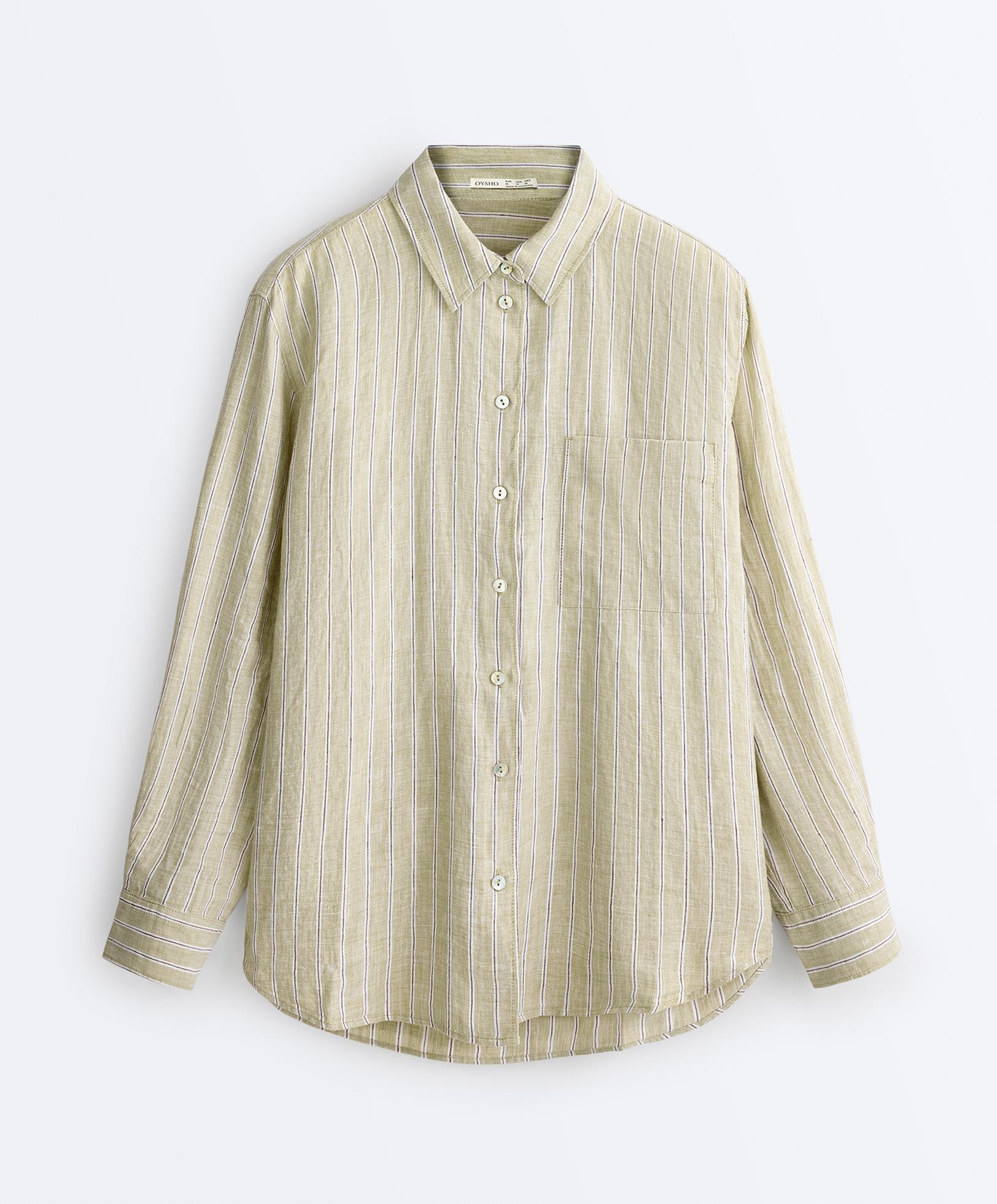 Striped 100% linen relaxed shirt — PALE PISTACHIO