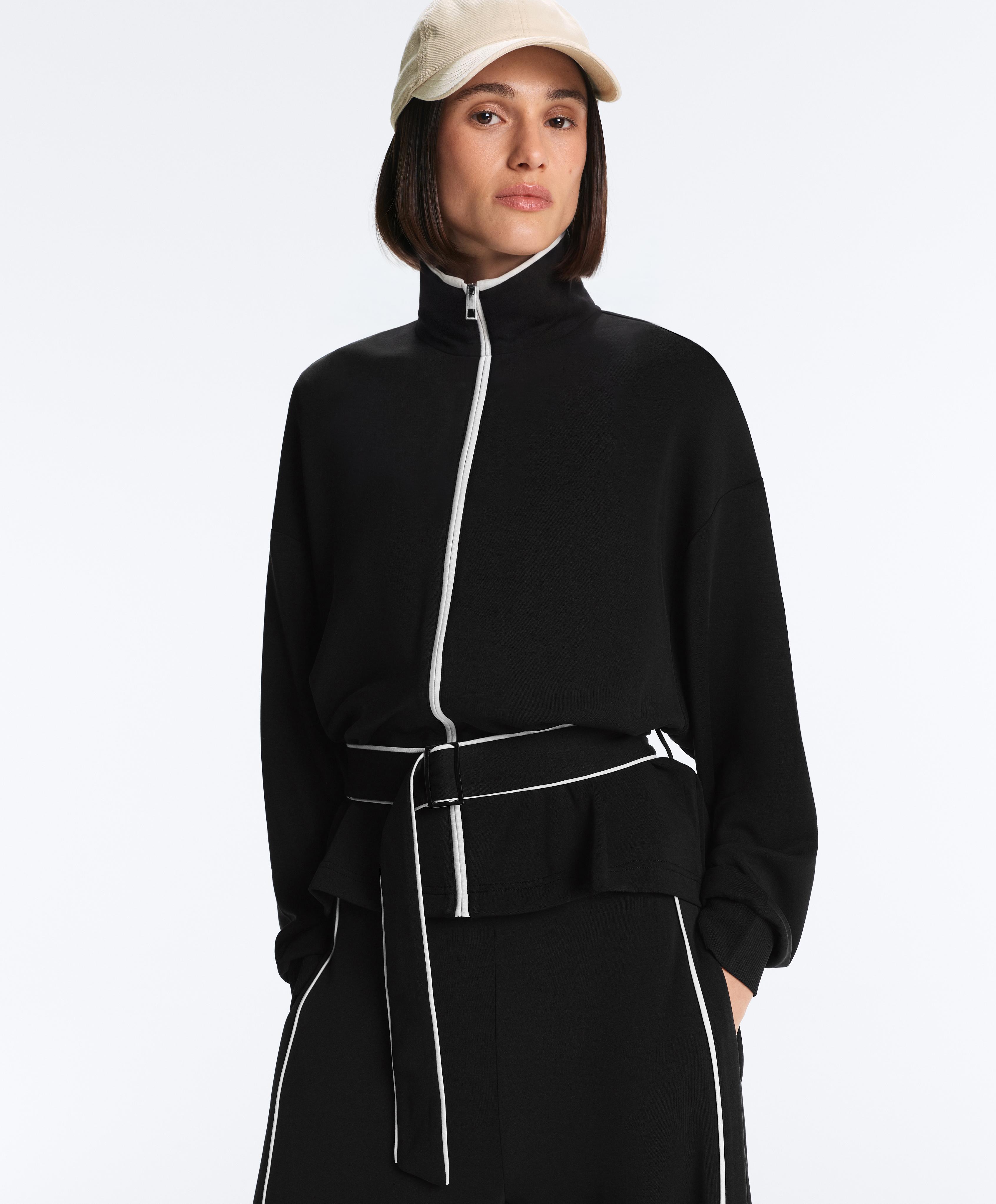 Piping jacket with soft-touch modal — BLACK