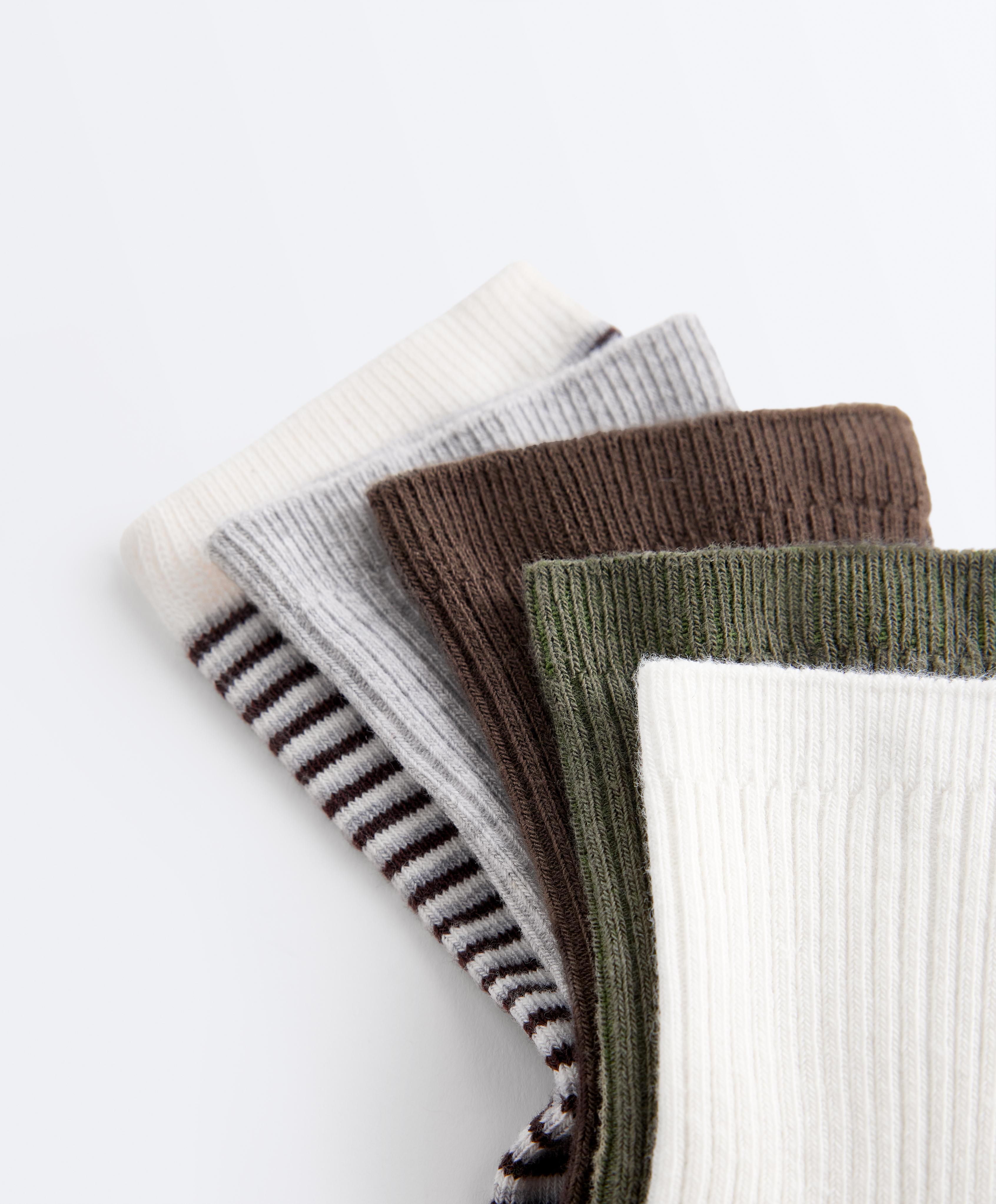 5 pairs of cotton blend quarter socks — DARK KHAKI