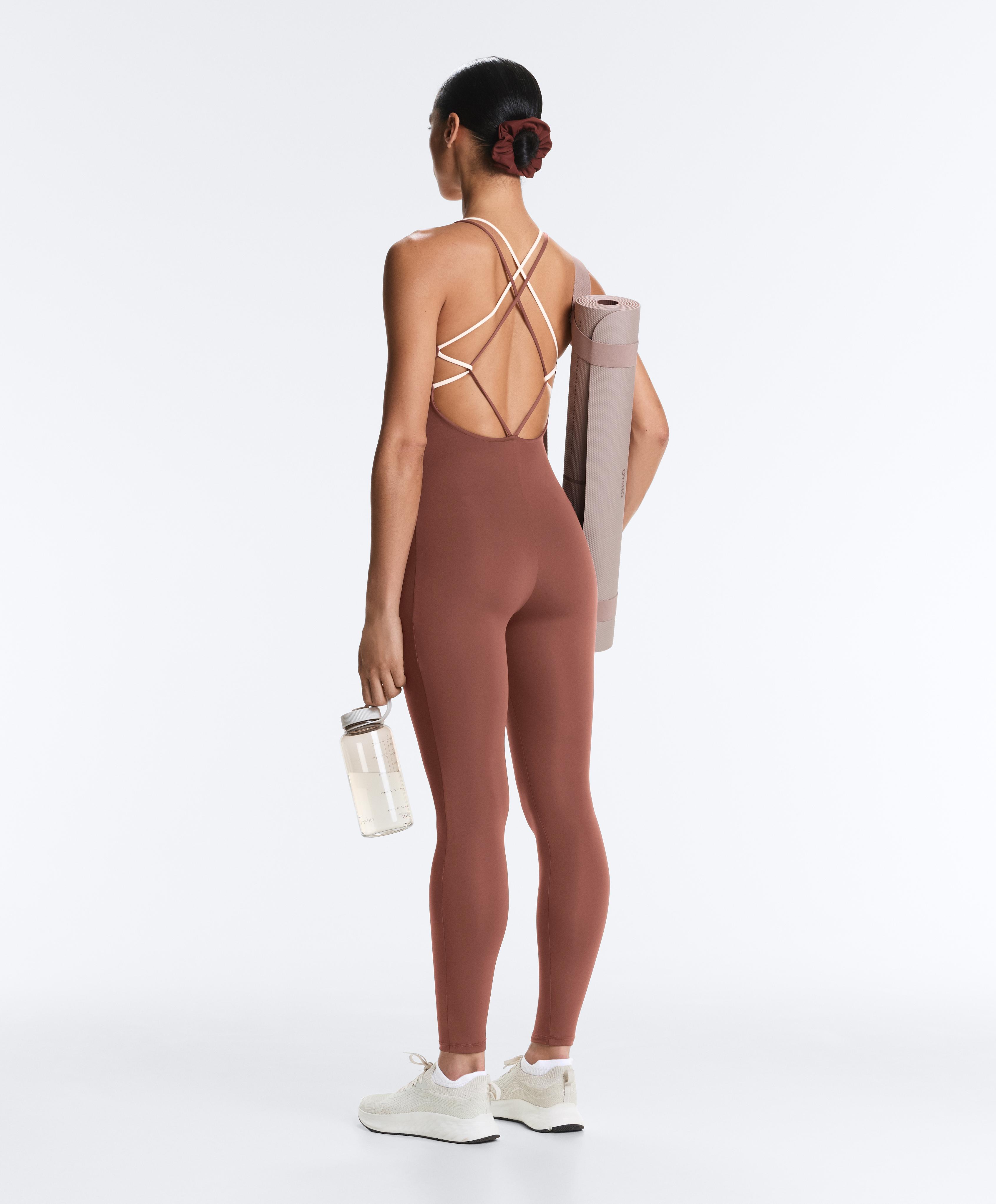 Comfortlux block long jumpsuit — MAHOGANY