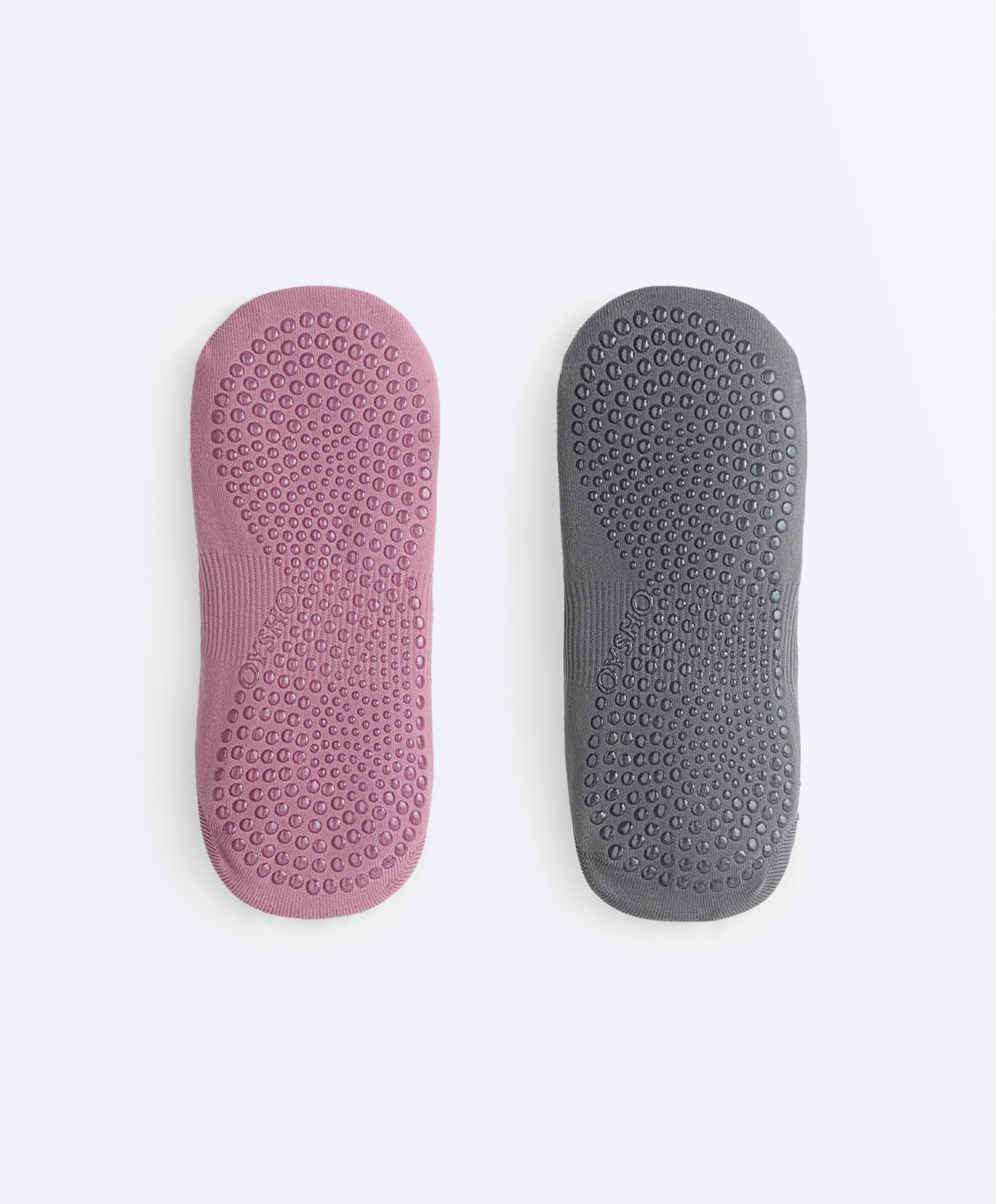 2 pairs of invisible polyamide blend yoga and Pilates socks with double straps — MAUVE PINK