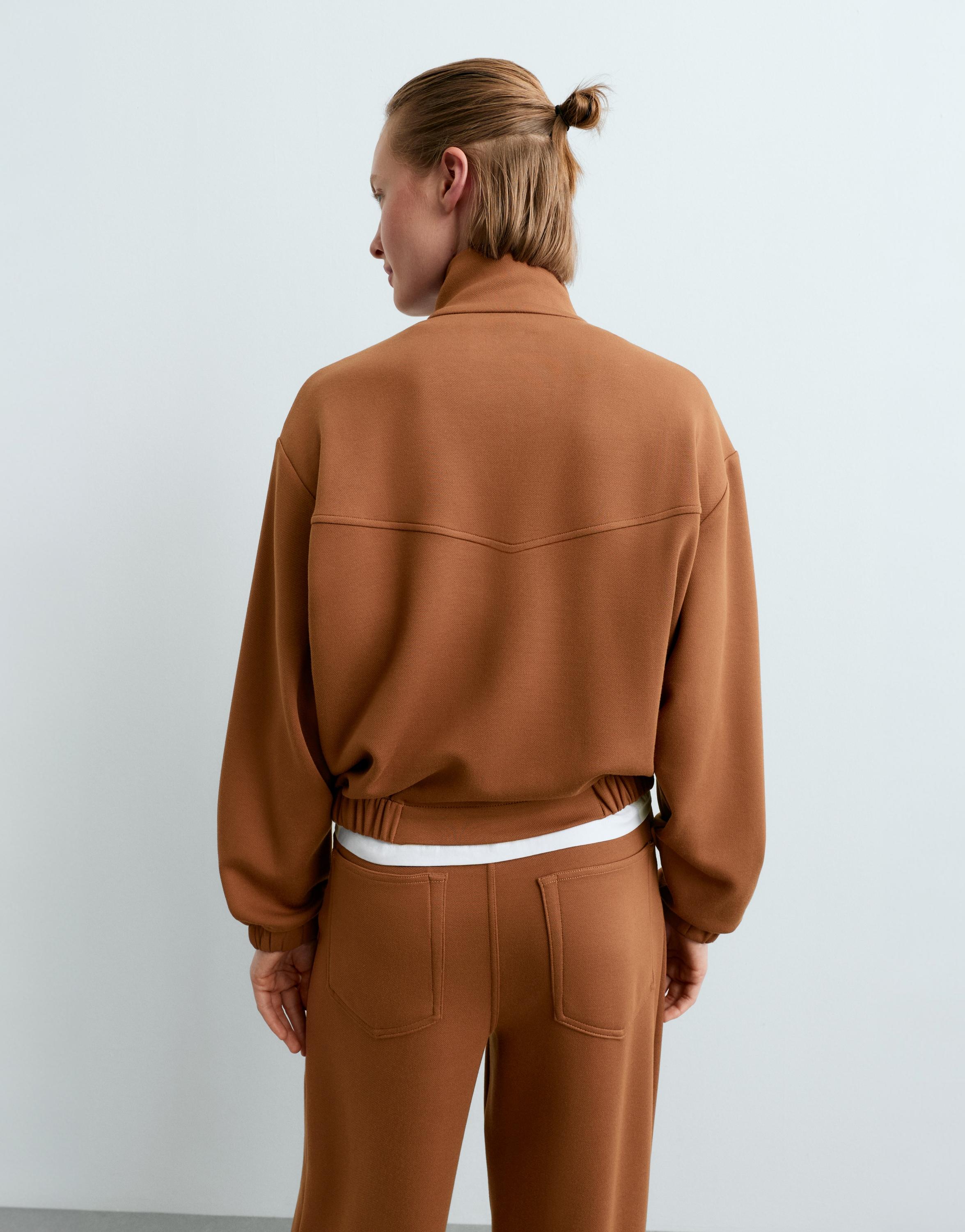 High-neck cropped jacket — COGNAC
