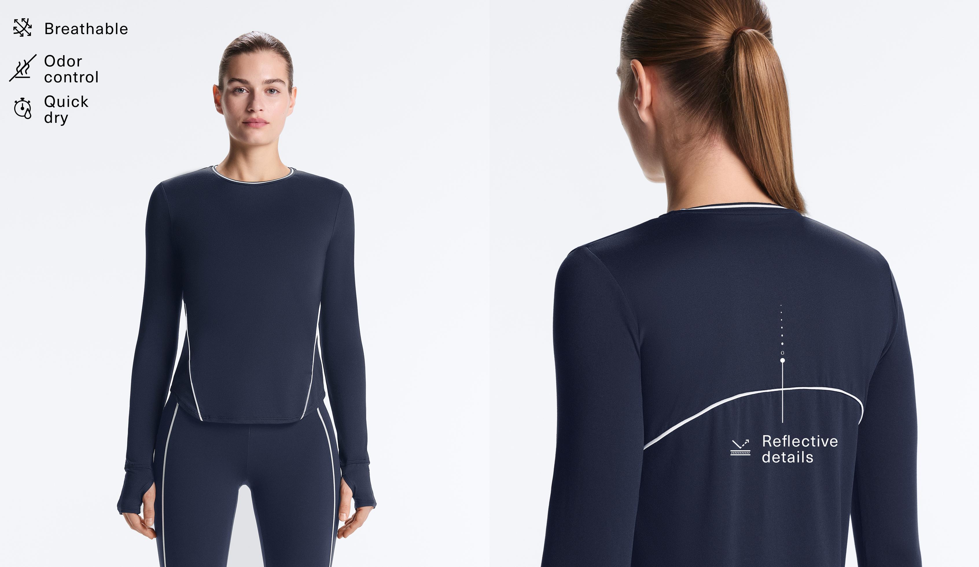 Long-sleeve technical piping T-shirt — NAVY BLUE