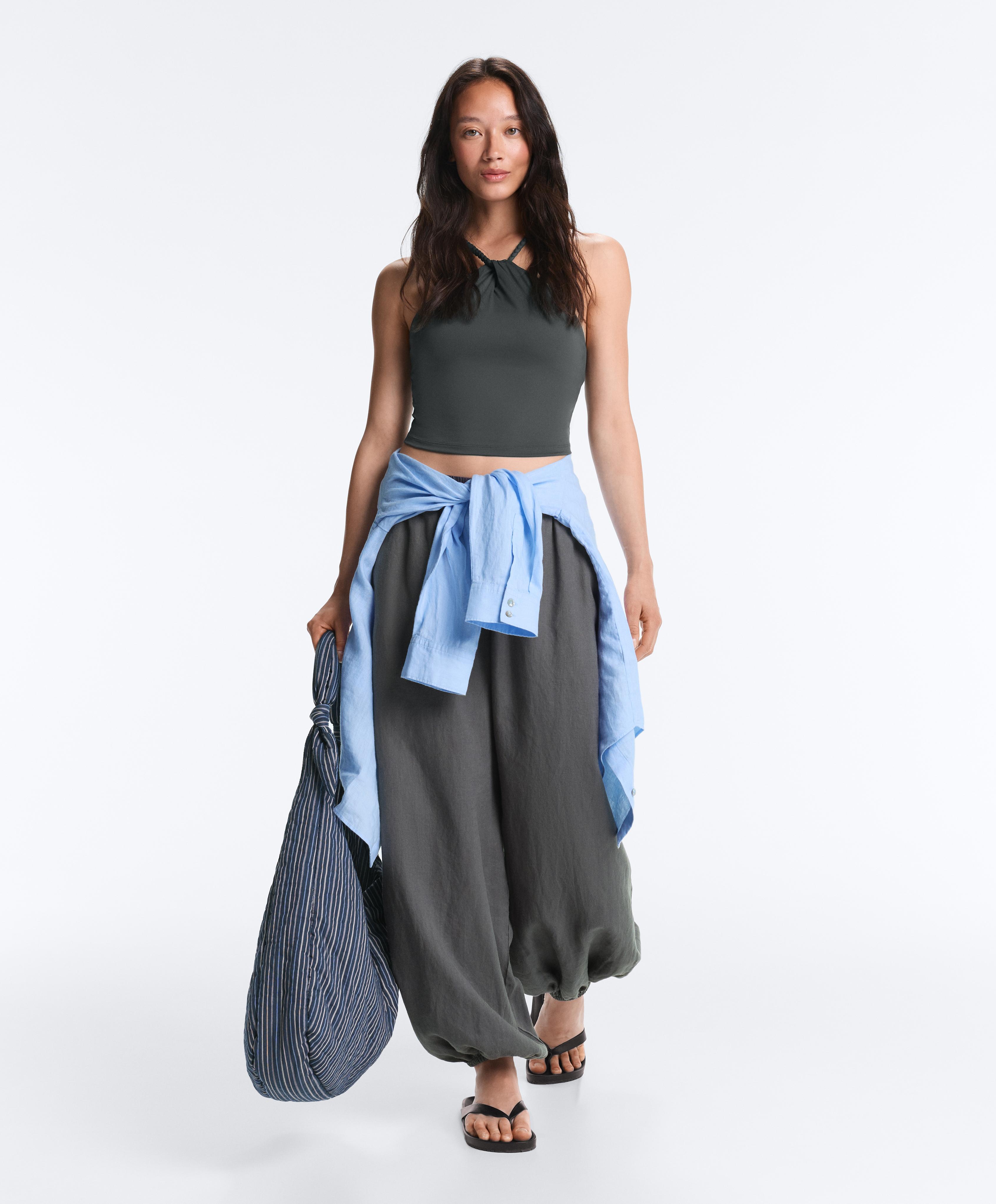 Comfortlux braided halter tank top — STEEL GREY